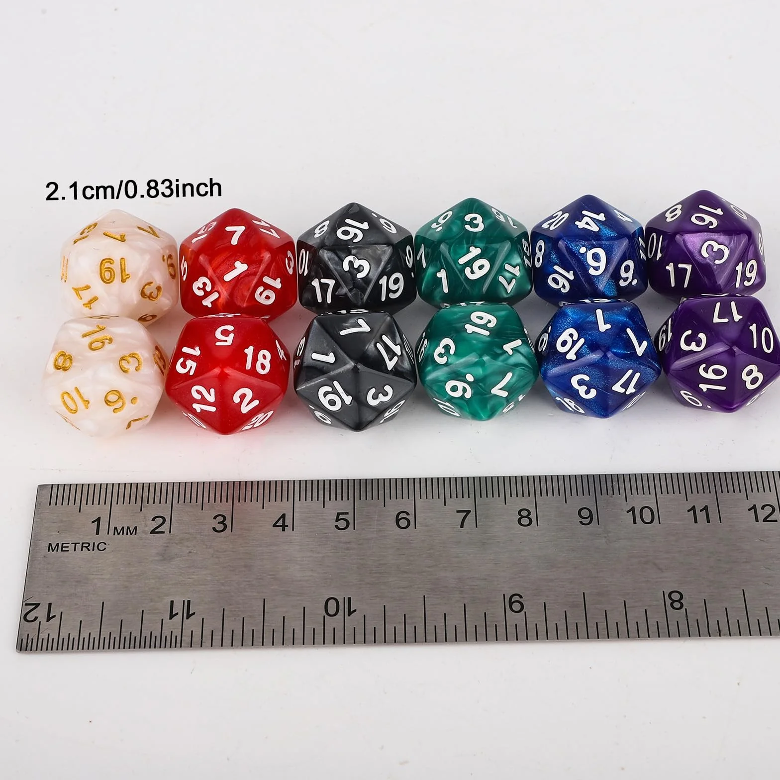 12 Pezzi Set di Dadi D20 Standard in 6 Colori, a 20 Facce Dadi Contatore per Giochi di Ruolo MTG DND Party Card Loaded Games con Custodia