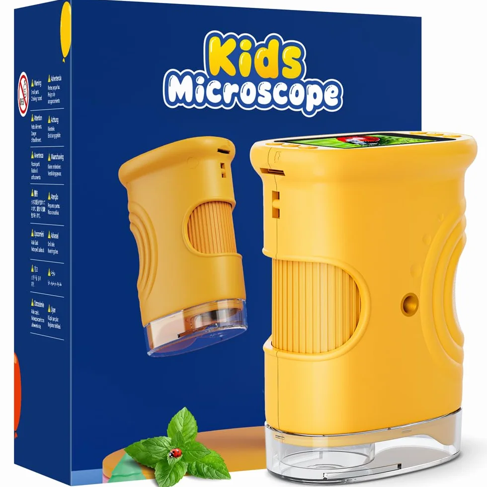 Microscopio Digitale per Bambini, Temodu da 2,0 Pollici Microscopio Digitale Bambini, con 8 luci LED Regolabili 1000X, Capodanno per dai 3 agli 12 anni (382-Yellow)
