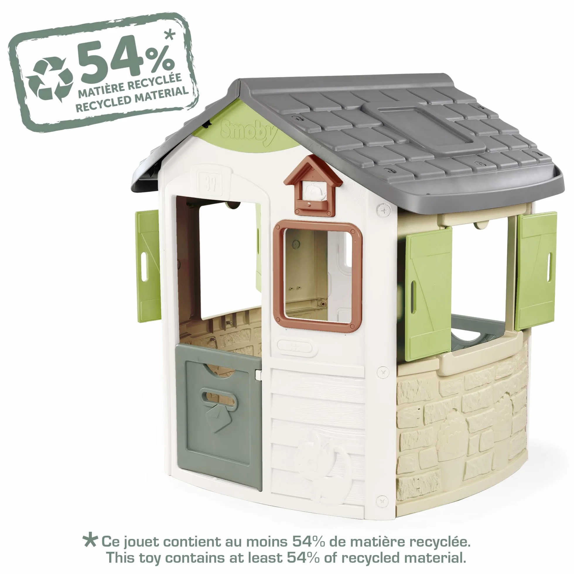 Smoby Life - Casetta Jura Lodge, misure 115 x 123 x 132 cm, con il 54% di plastica riciclata, dai 2 anni, 7600810504