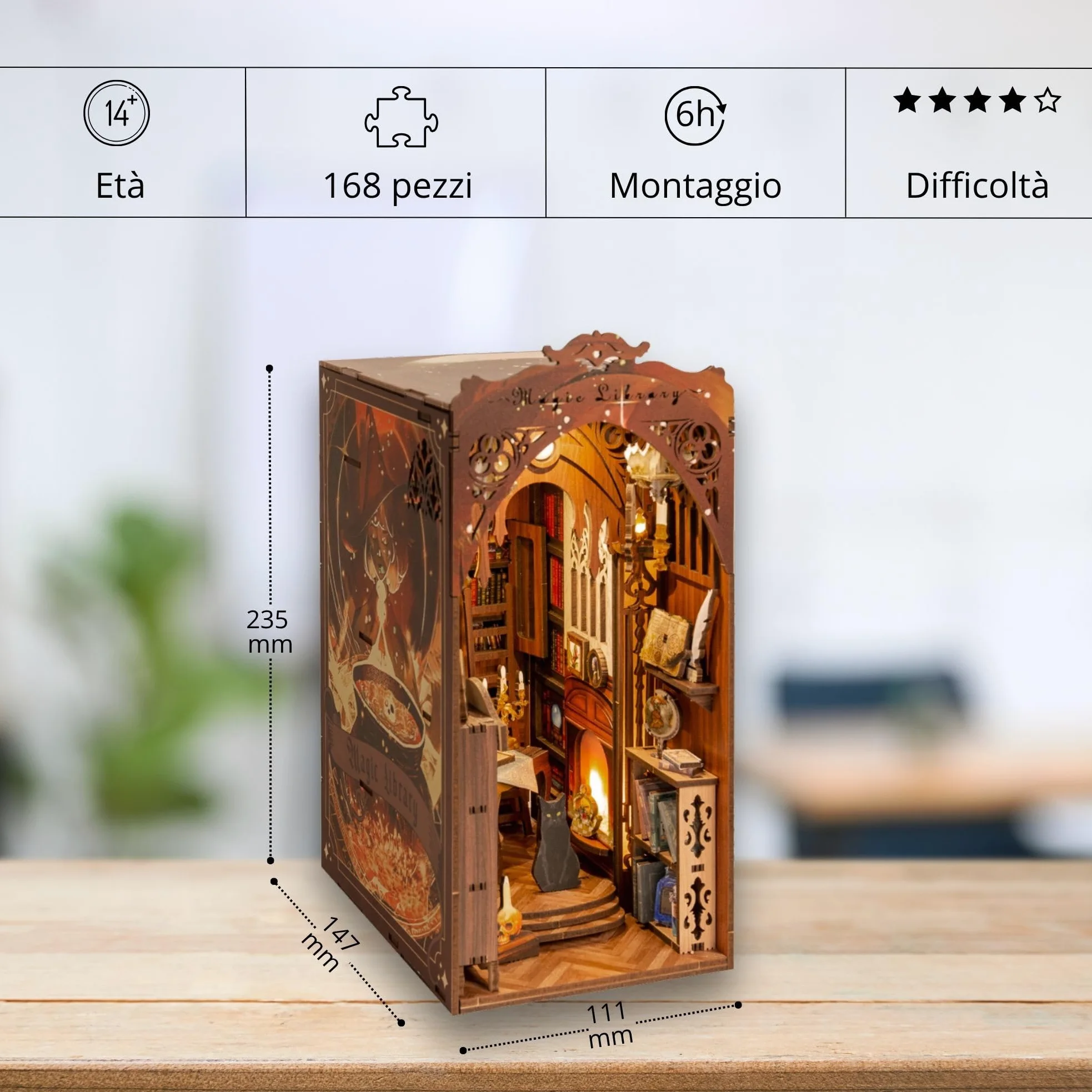 Book nook angolo fai da te casa delle bambole, casa in miniatura per adulti puzzle in legno 3D e fermalibri set creativo per la decorazione della libreria con LED regalo Libreria magica