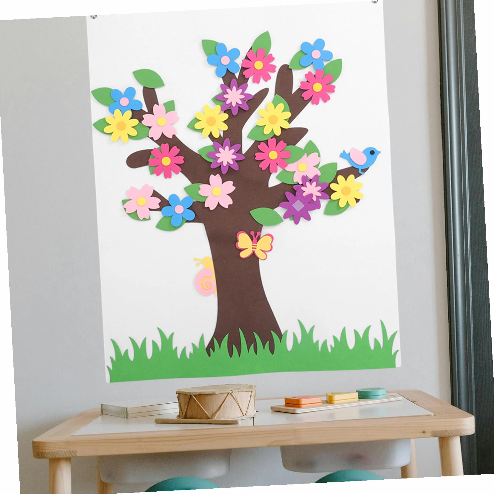 Hemobllo Set Pannolenci per Bambini Albero e Fiore, Lavagna DIY per attività Educative Senza Schermo, Decorazione Murale per Scuola Materna e Cameretta