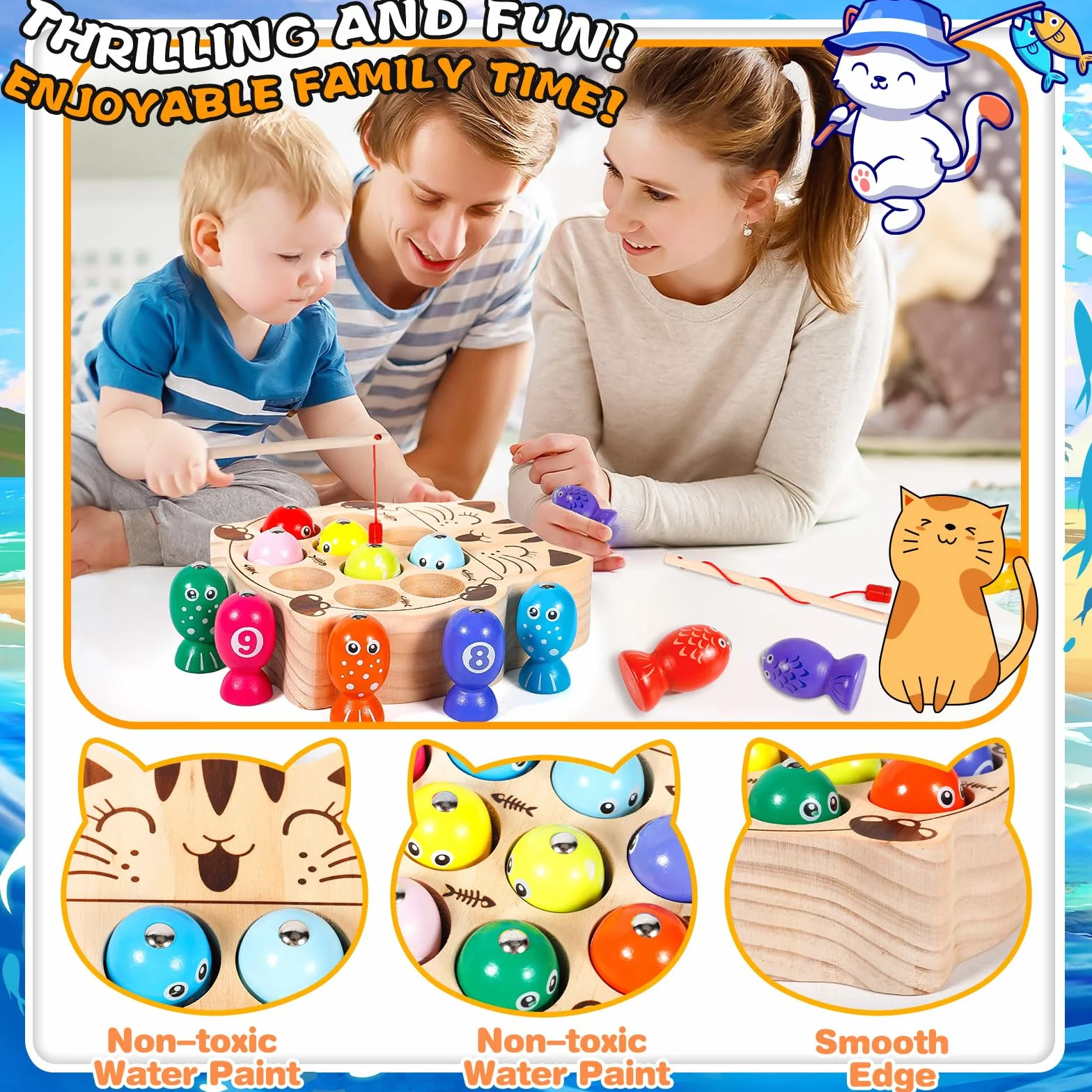 Giochi in Legno Pesca per Bambini 3 Anni Montessori Magnetico Educativo