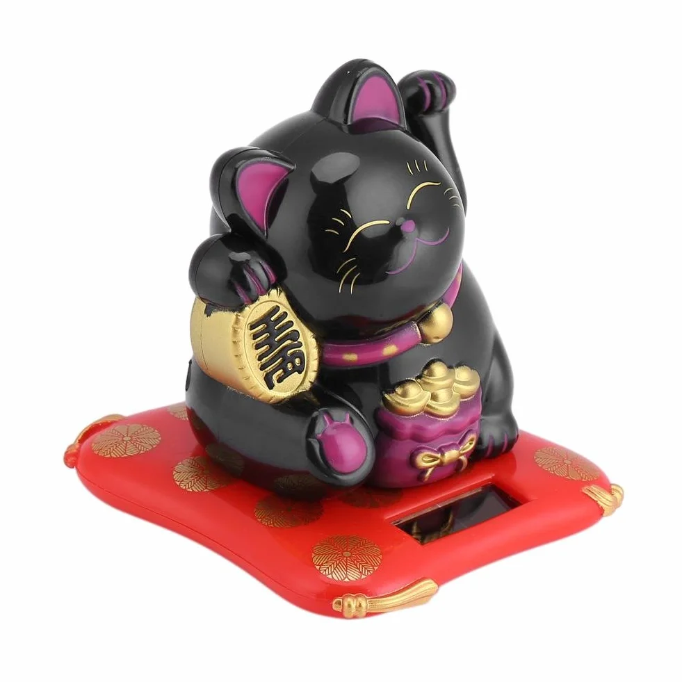 Gatto Ondeggiante Solare, Maneki Neko Fortunato, Alimentato Ad Energia Solare per Negozi, Ristoranti E Decorazioni per La Casa (Nero)