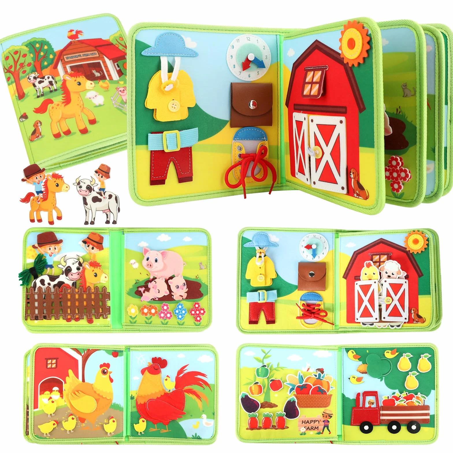 Busy Board Montessori 2 Anni, Giochi per Bambini Fattoria con 25 Attività, Quiet Book Regalo 2-4 Anni Sviluppo Precoce