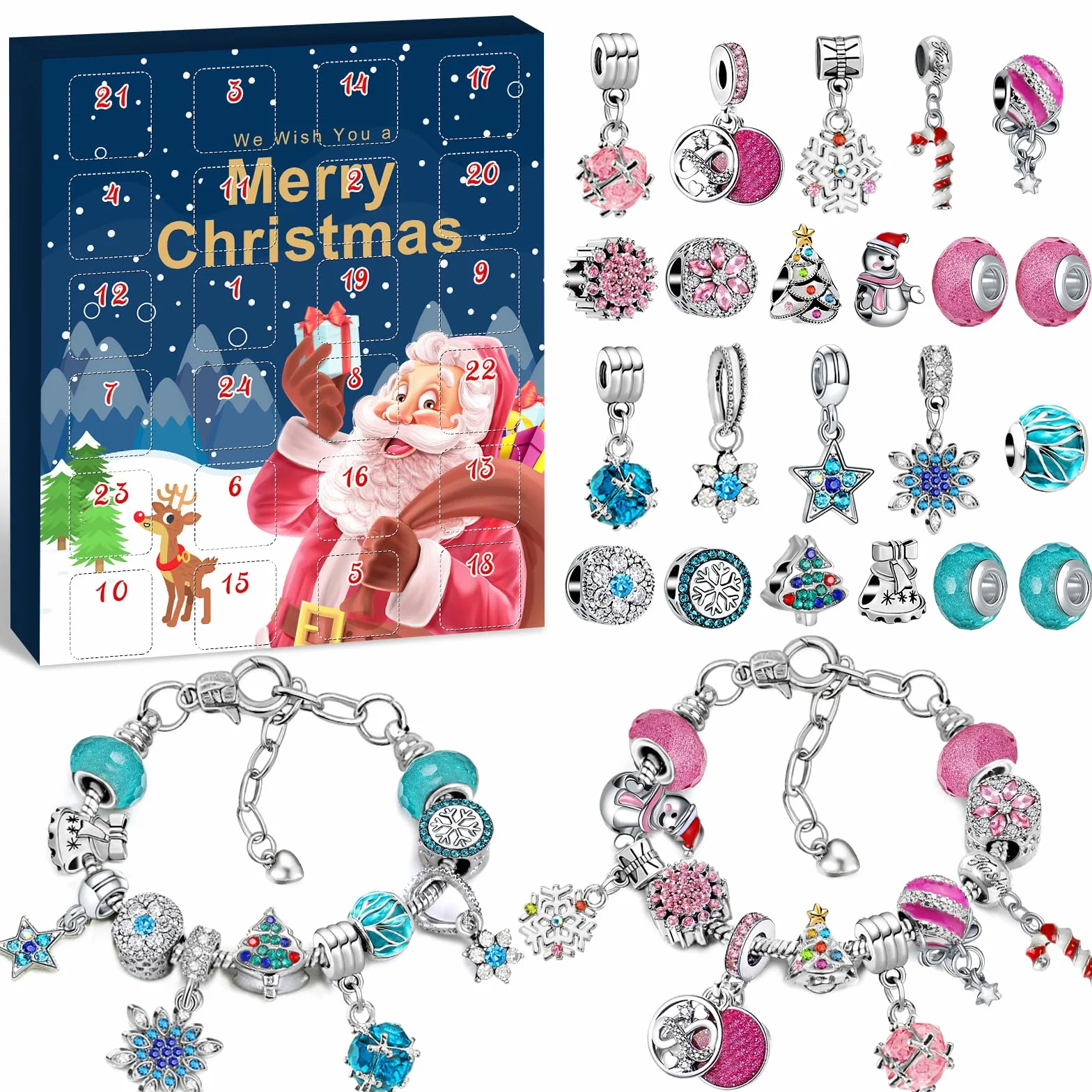 Calendario Dell'Avvento Gioielli 2025 Ragazza Bracciale Kit, Donna Calendario Avvento Regali a Sorpresa, Natalizi Natale Conto Alla Rovescia 24 Charm Accessori diy Ciondoli