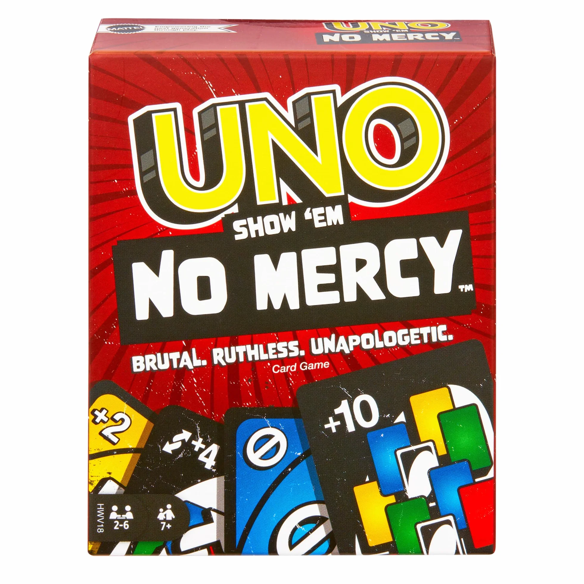 Mattel Games UNO No Mercy HWV18 56 carte regole speciali Pesca 6 Pesca 10 7+ anni