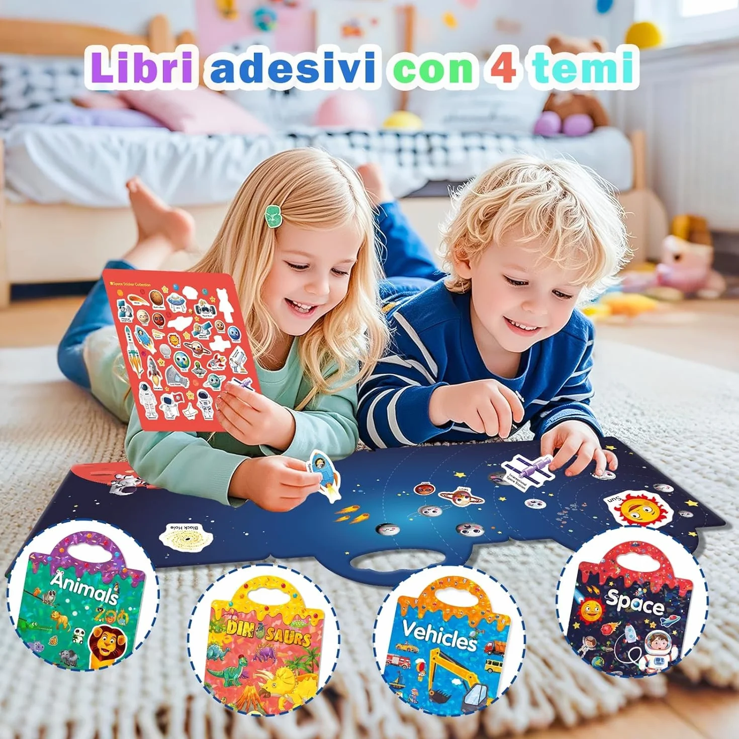 GUYUCOM 4 libri adesivi riutilizzabili giocattoli educativi bambini 2-4 anni ragazzi ragazze regali compleanno