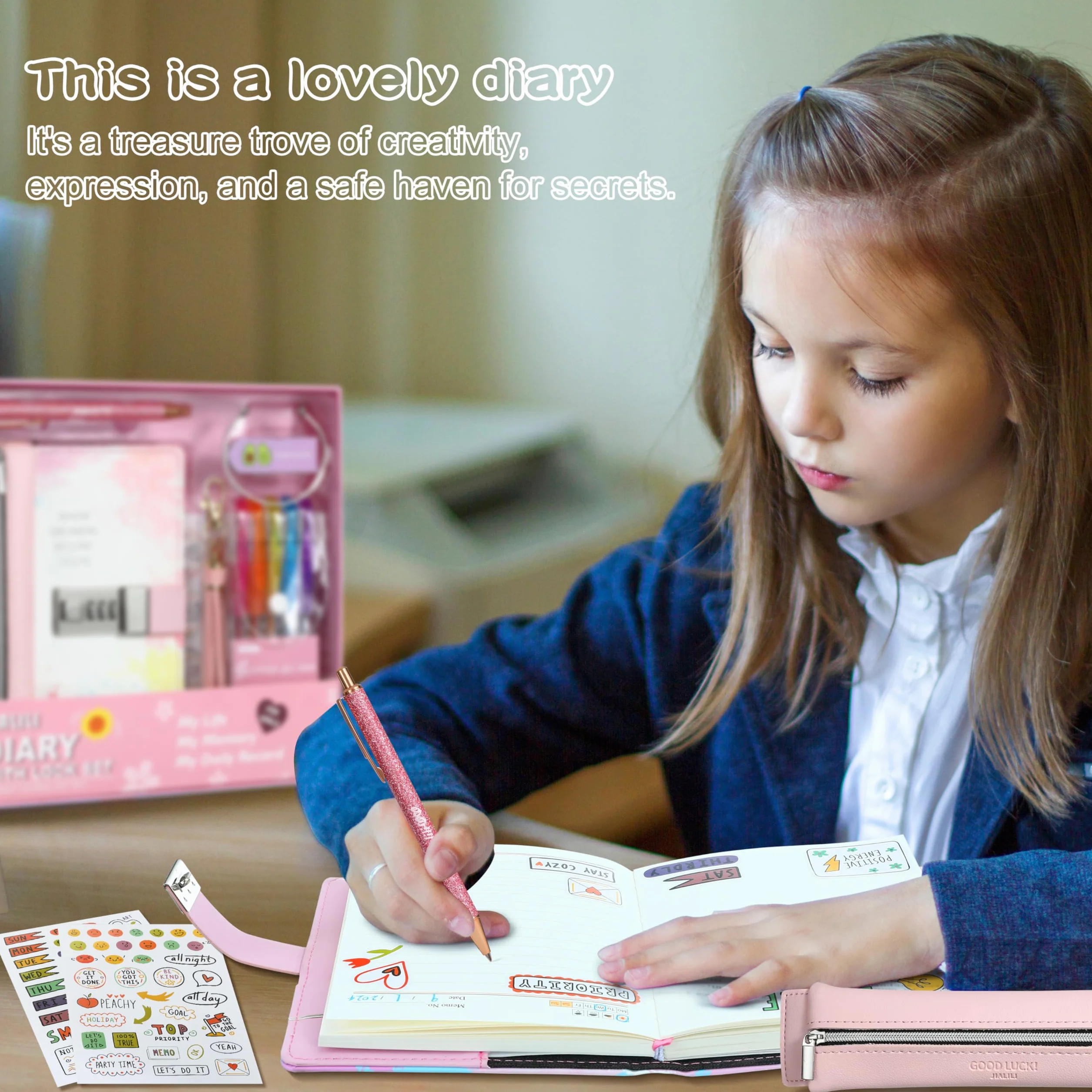 JIALILI Diario con lucchetto per ragazze di età 8-12 anni, diario per bambini con serratura, kit per notebook con password per ragazze adolescenti, diario segreto di 256 pagine, regalo di compleanno