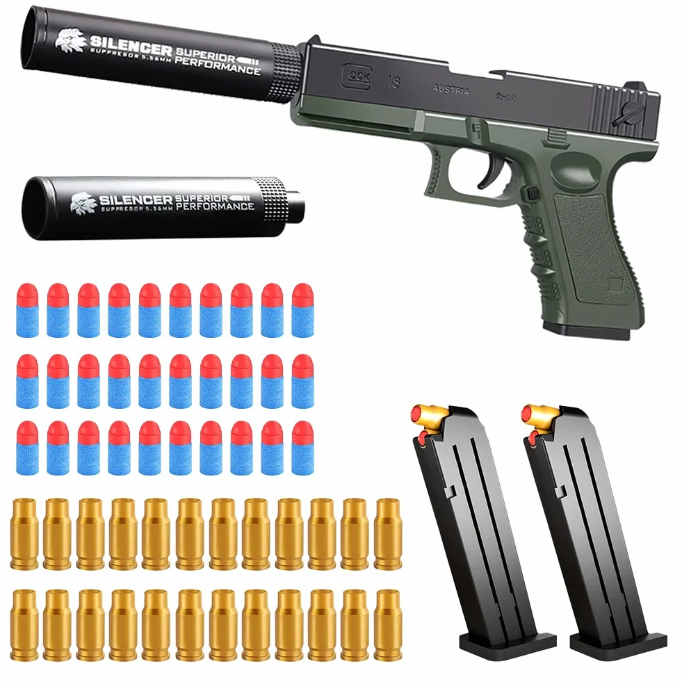 Soft Bullet Pistola,Pistola Giocattolo a Proiettile Morbido,Pistola Bambini con Silenziatore,per Modello di Pistola per 12+Regali Bambini (Verde)