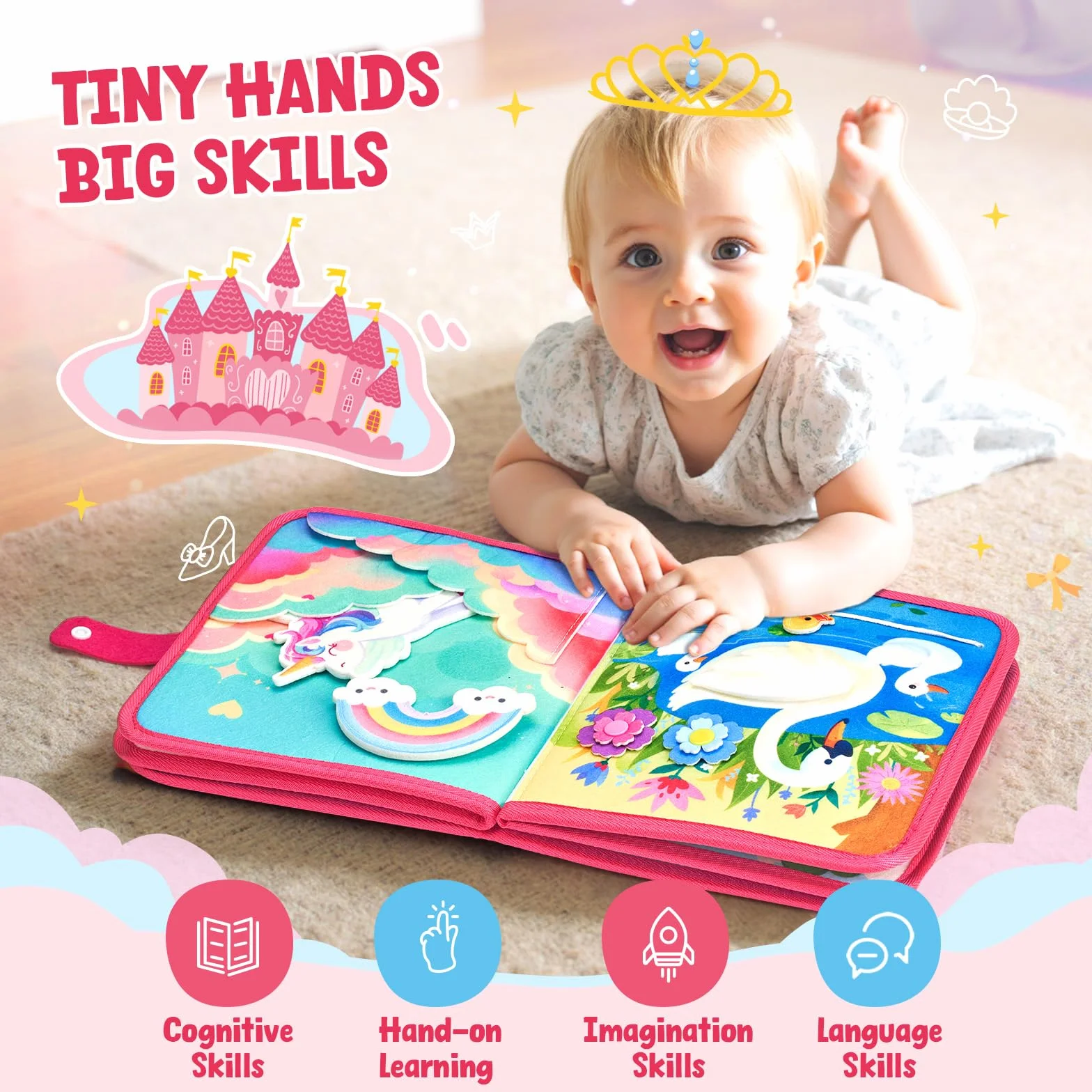 JoyCat Busy Board Montessori Giochi 1-4 Anni, Libro Interattivo Pannello Sensoriale Bambini, Quiet Book Regalo Compleanno