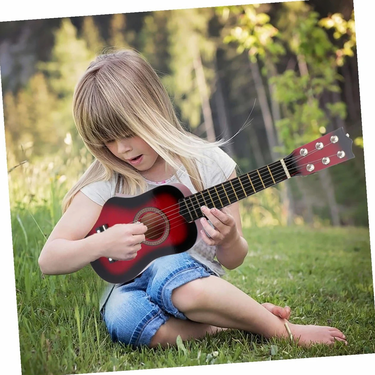 Chitarra per Bambini 21 Pollici a 6 Corde in Legno | Gioco Educativo per Apprendimento Musicale Precoce, Festa Scuola Decor, Kit Chitarra Acustica Rossa