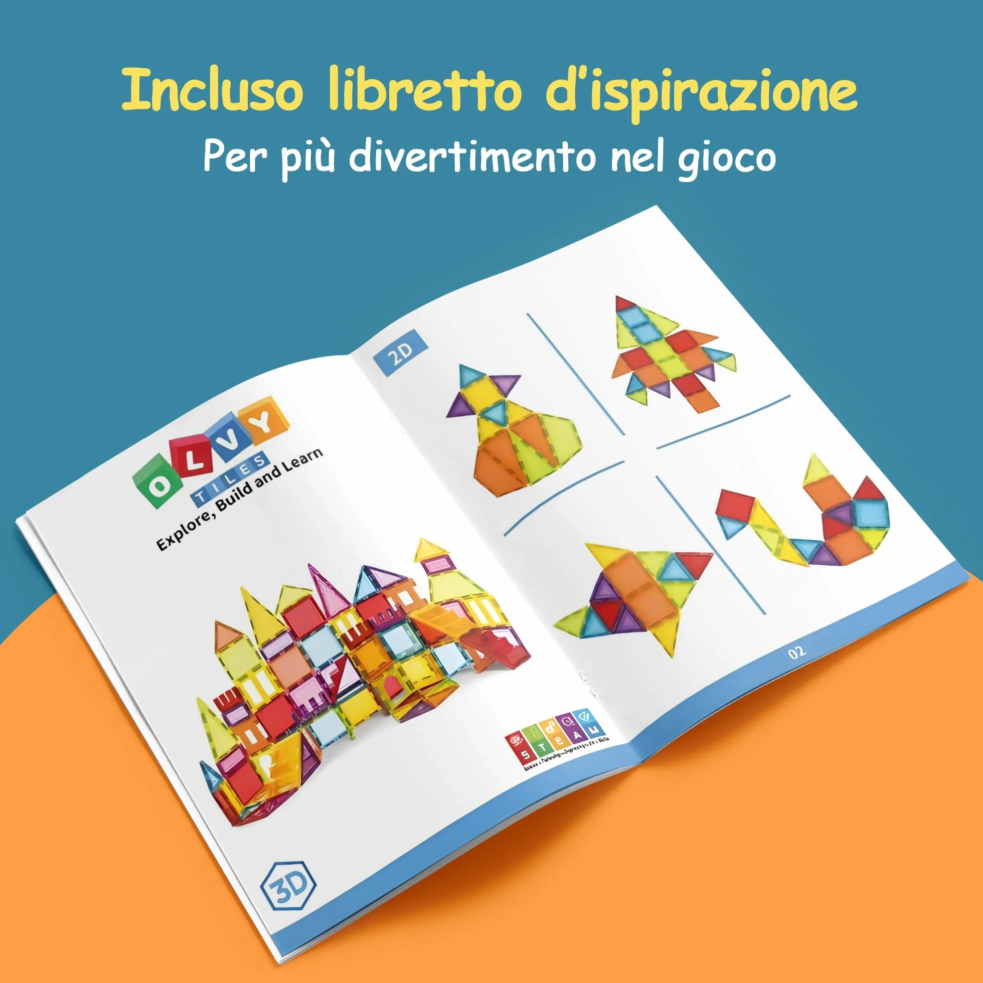 Olvy Set 74 Blocchi Magnetici per Bambini, Piastrelle Magnetiche Montessori, Gioco di Costruzioni 3+ Anni