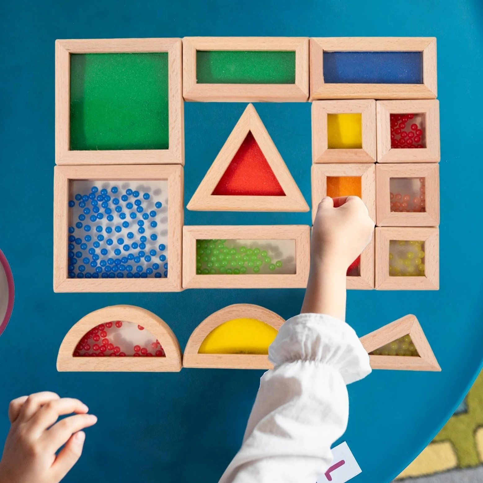 Qianly Blocchi Da Costruzione in Legno, Blocchi Geometrici, Set di Blocchi Impilabili per Lo Sviluppo Della Motricità Fine, Giocattoli Da Costruzione, 15 Pezzi, Taglia unica bambino