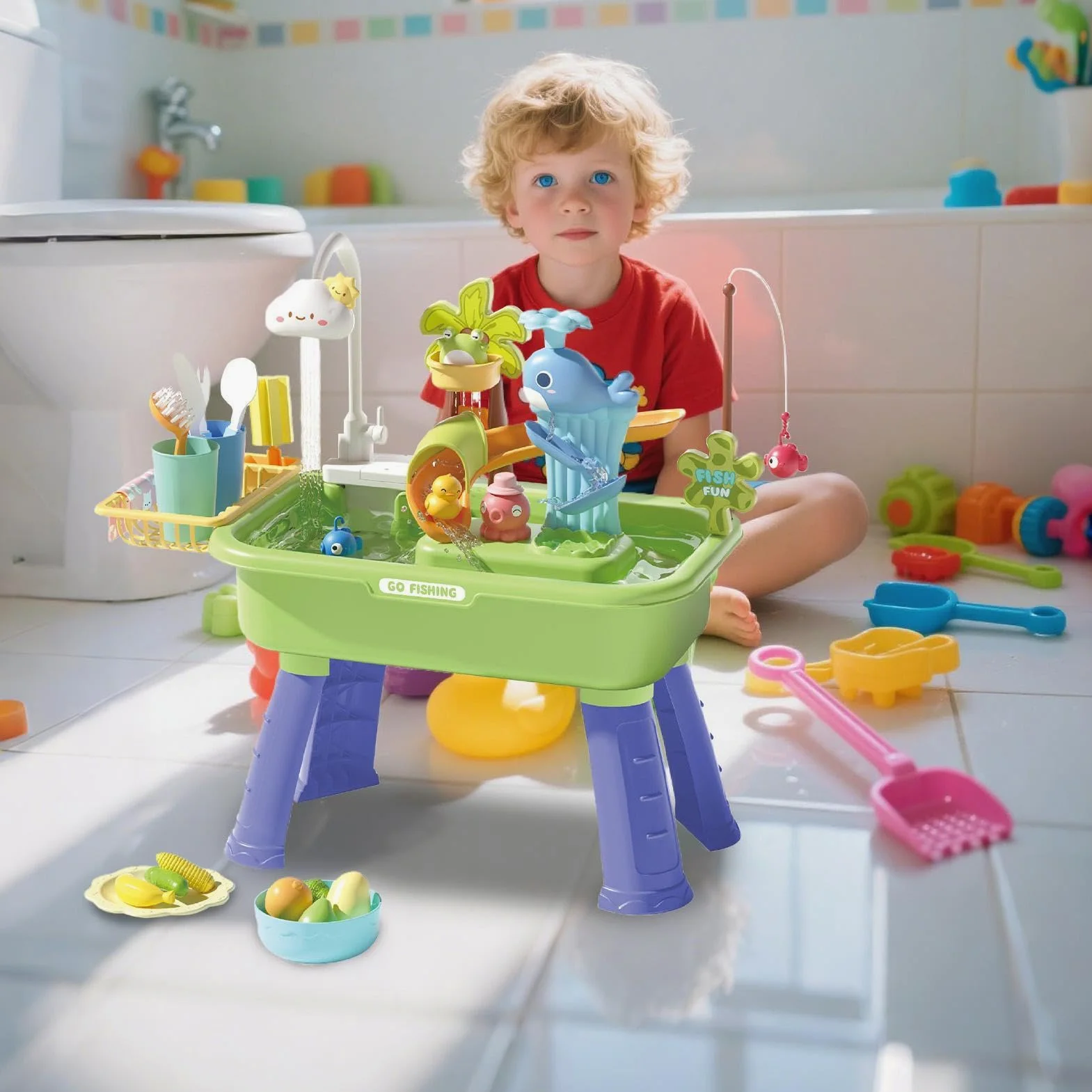 Tavolo Acquatico per attività Tavolo Sabbia e Acqua | Giocattolo Sensoriale Interattivo Educativo Con Pompa Per Sviluppo Coordinazione Manuale All Aperto