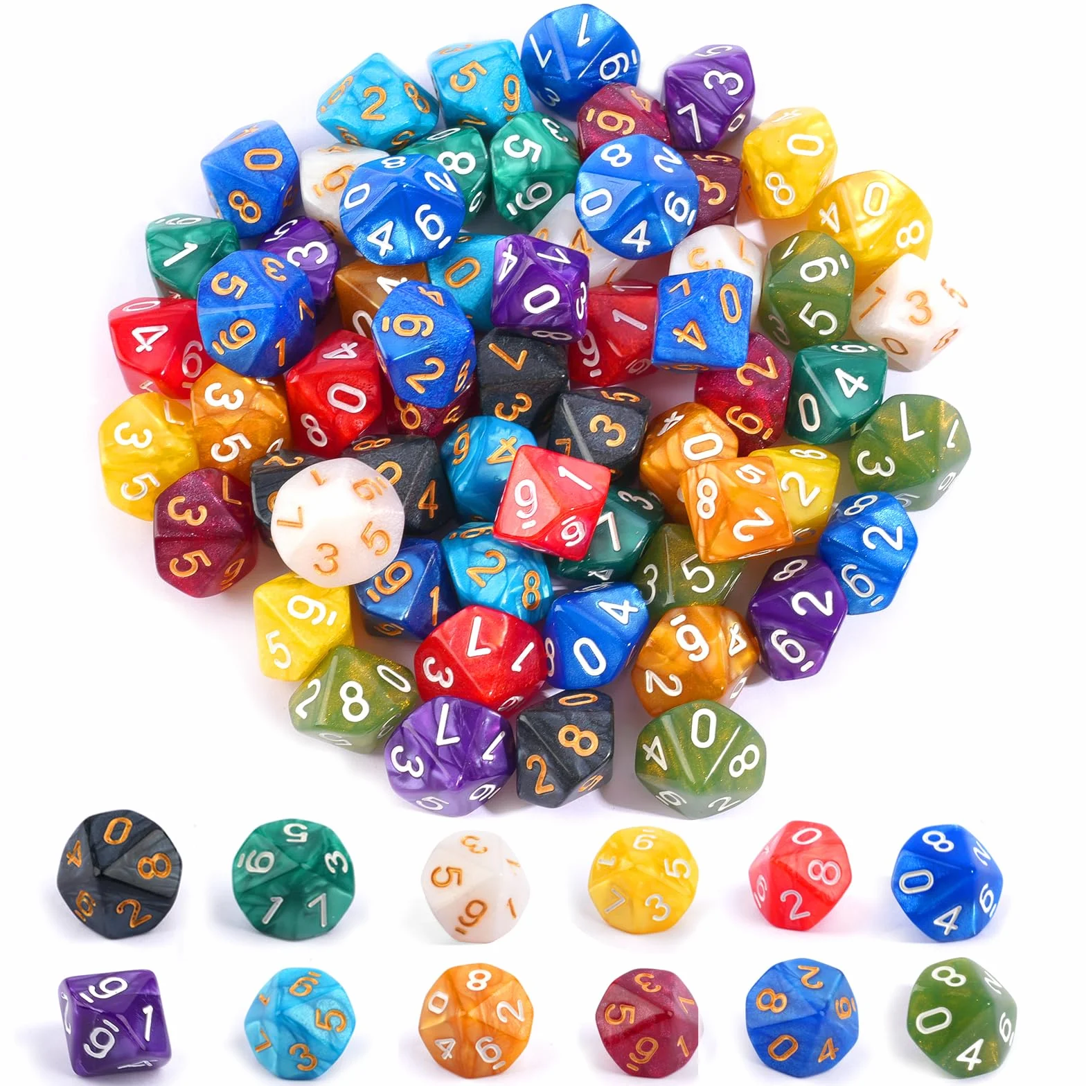 Set di dadi poliedrici, 60 pezzi, in acrilico, D10, per giochi da tavolo D&D/RPG/MTG, gioco di carte, gioco di ruolo per attività di intrattenimento, locali ricreativi (12 colori)