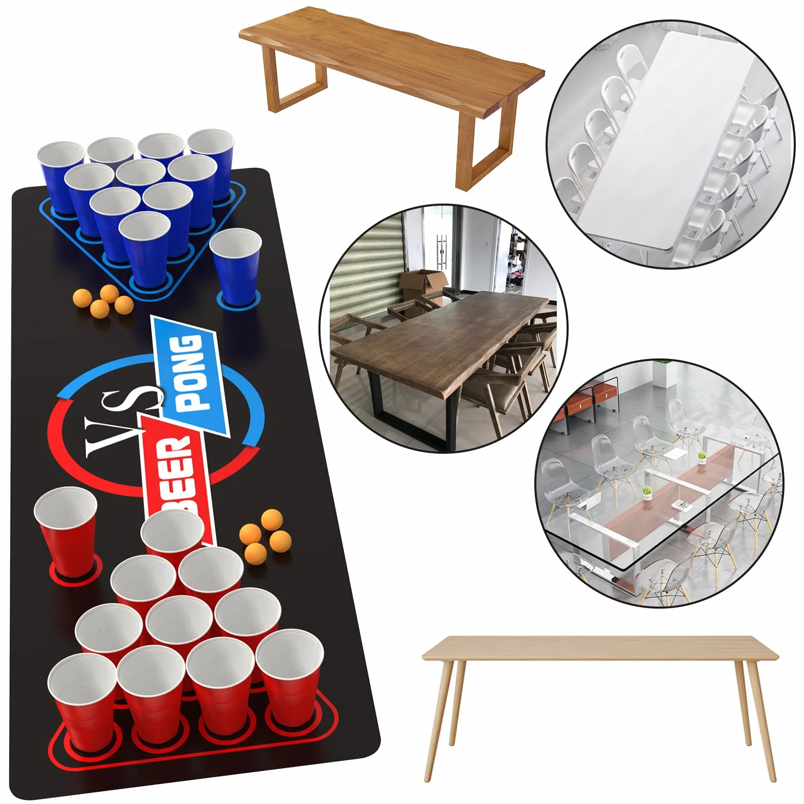 Cieex Beer Pong, Kit Bere Birra-Pong con Tappeto di Gioco, Bicchieri Beer Pong, Palle, Giochi Alcolici per Adulti per Feste, BBQ, Festival, Natale.