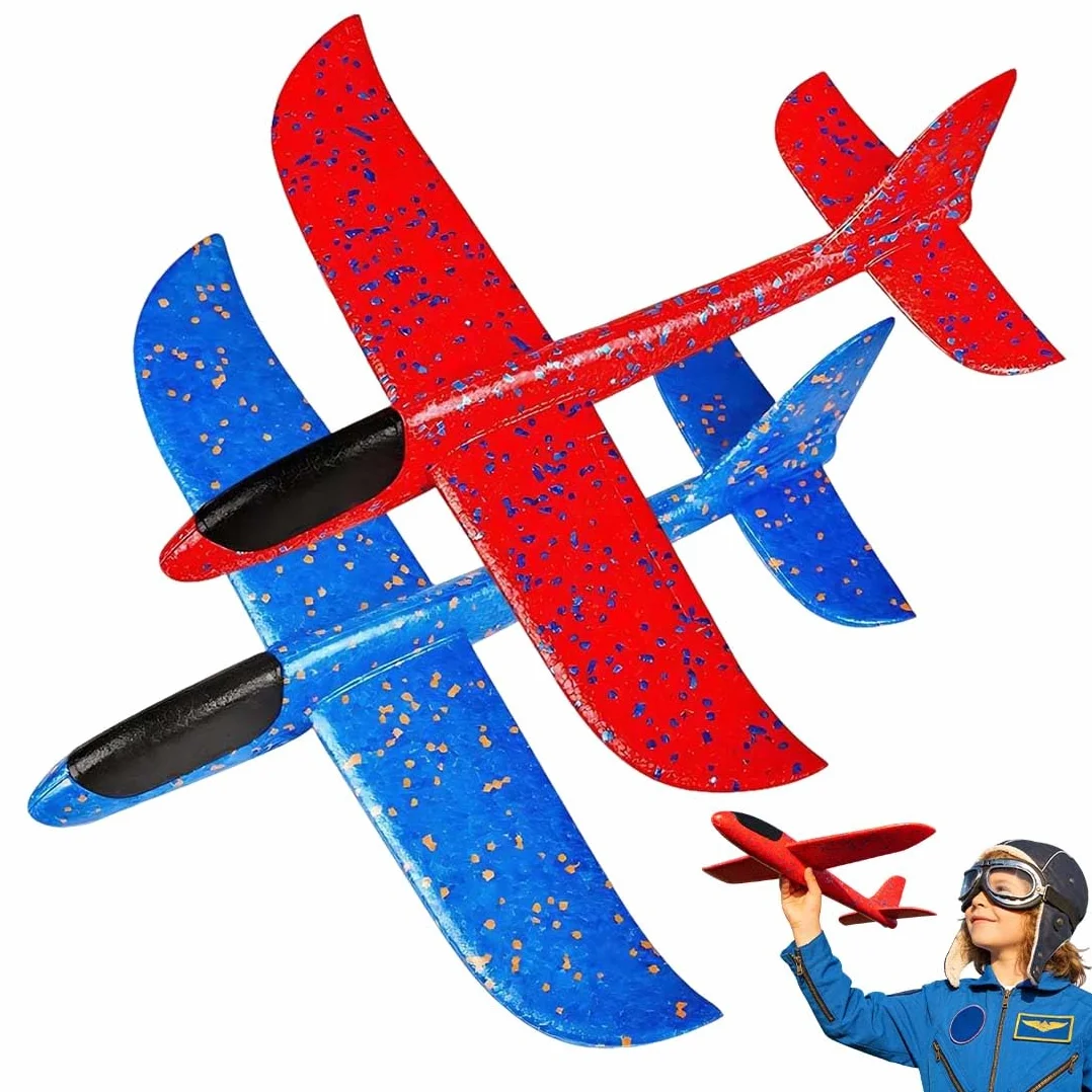 2 Pezzi 24cm Aereo Polistirolo Bambini,Aerei Aeroplano Giocattolo, Giochi Regalo Bambini Bambina Bambino 4 5 6 7 8 9 Anni, Aliante Aeroplano Schiuma per Grande Giochi Esterno