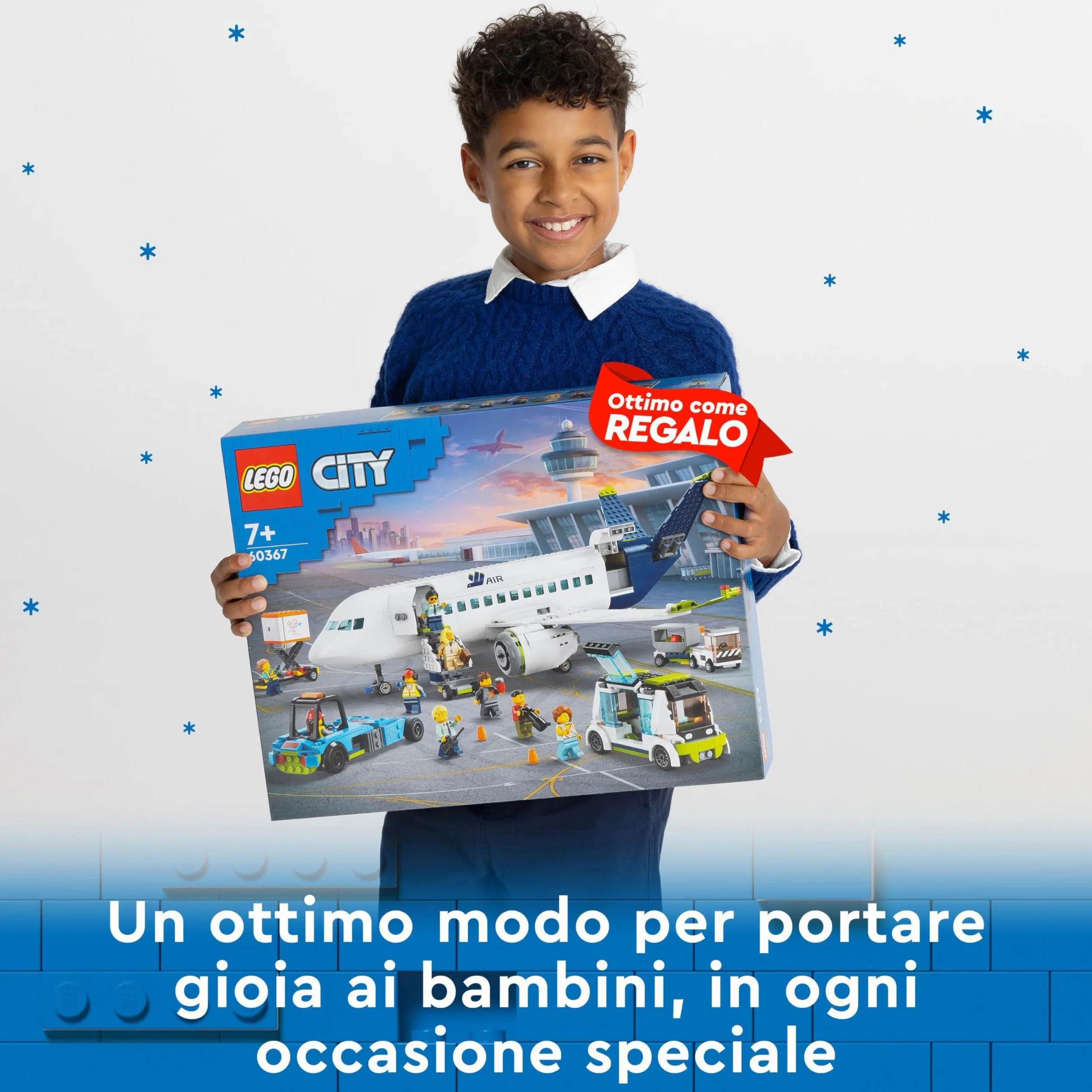 LEGO 60367 City Aereo Passeggeri, Grande Modellino di Aeroplano Giocattolo da Costruire & City Binari, Set con 20 Pezzi Accessori di Rotaie per Ampliare la Ferrovia del Treno Giocattolo