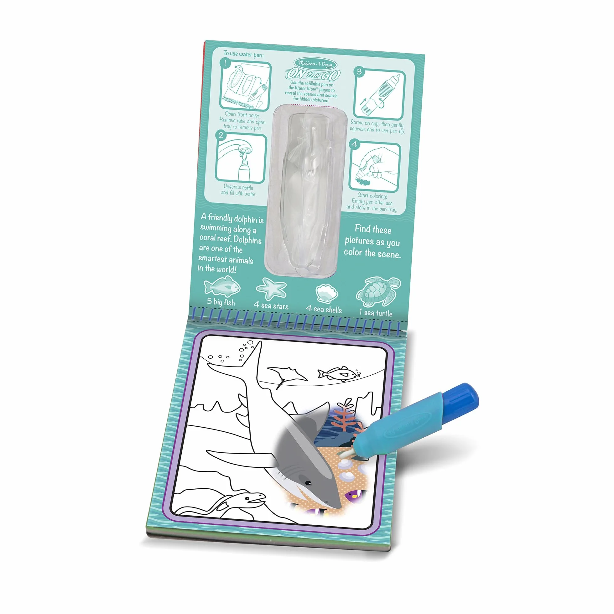 Melissa & Doug Water Wow! Libro Magico da Colorare con Pennello ad Acqua Mondo Sottomarino Gioco Educativo 3+ Anni