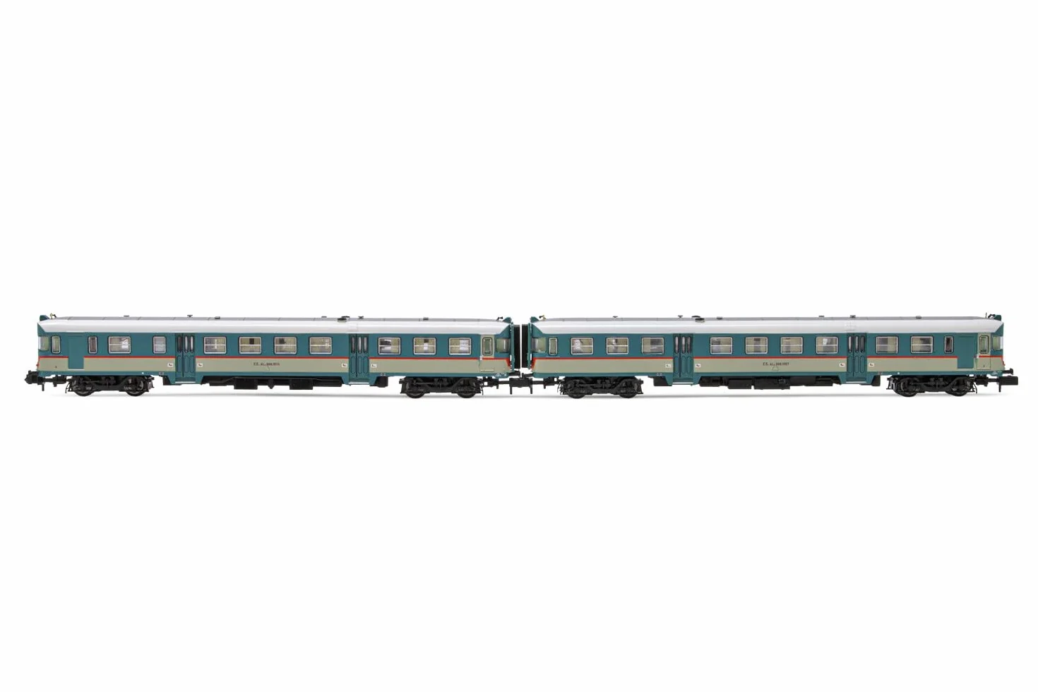 FS, confezione da 2 unità ALn 668 serie 1000, 2 porte livrea originale, finestrini arrotondati, epoca IV