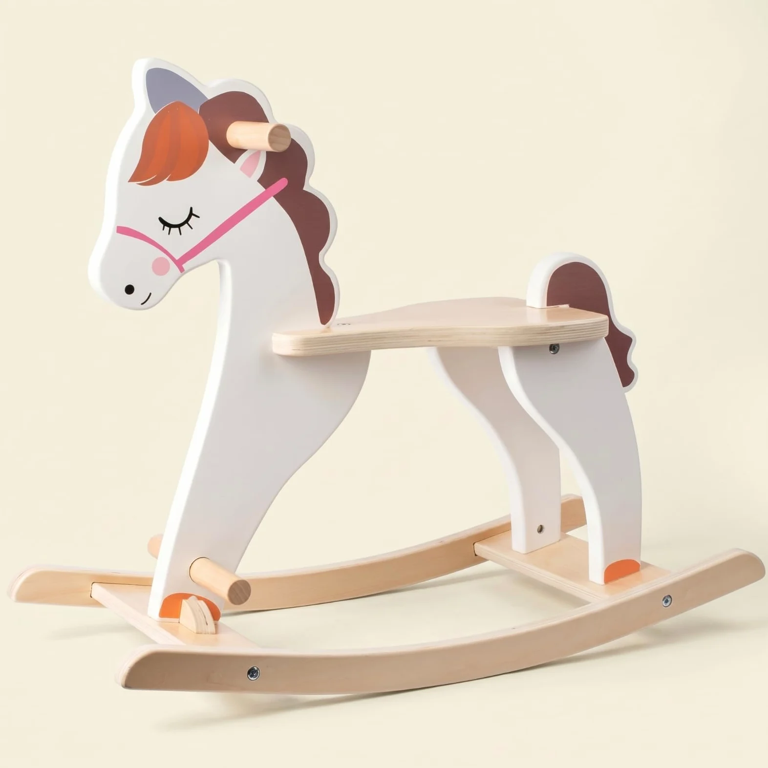 Colcolo Cavallo a Dondolo per Bambini Cavalluccio Giocattolo Cavalcabile Sedia a Dondolo in Legno Curvo Maniglie in Legno Movimento Stabile Angolo Limitato 30