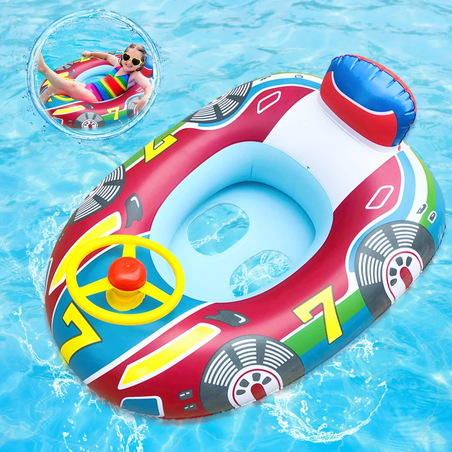 Anello da Nuoto per Bambini 6 Mesi a 36 Mesi, Piscine Gonfiabili per Bambini con Volante, Anello da Nuoto Gonfiabili, Galleggiante per Piscina per Bambini