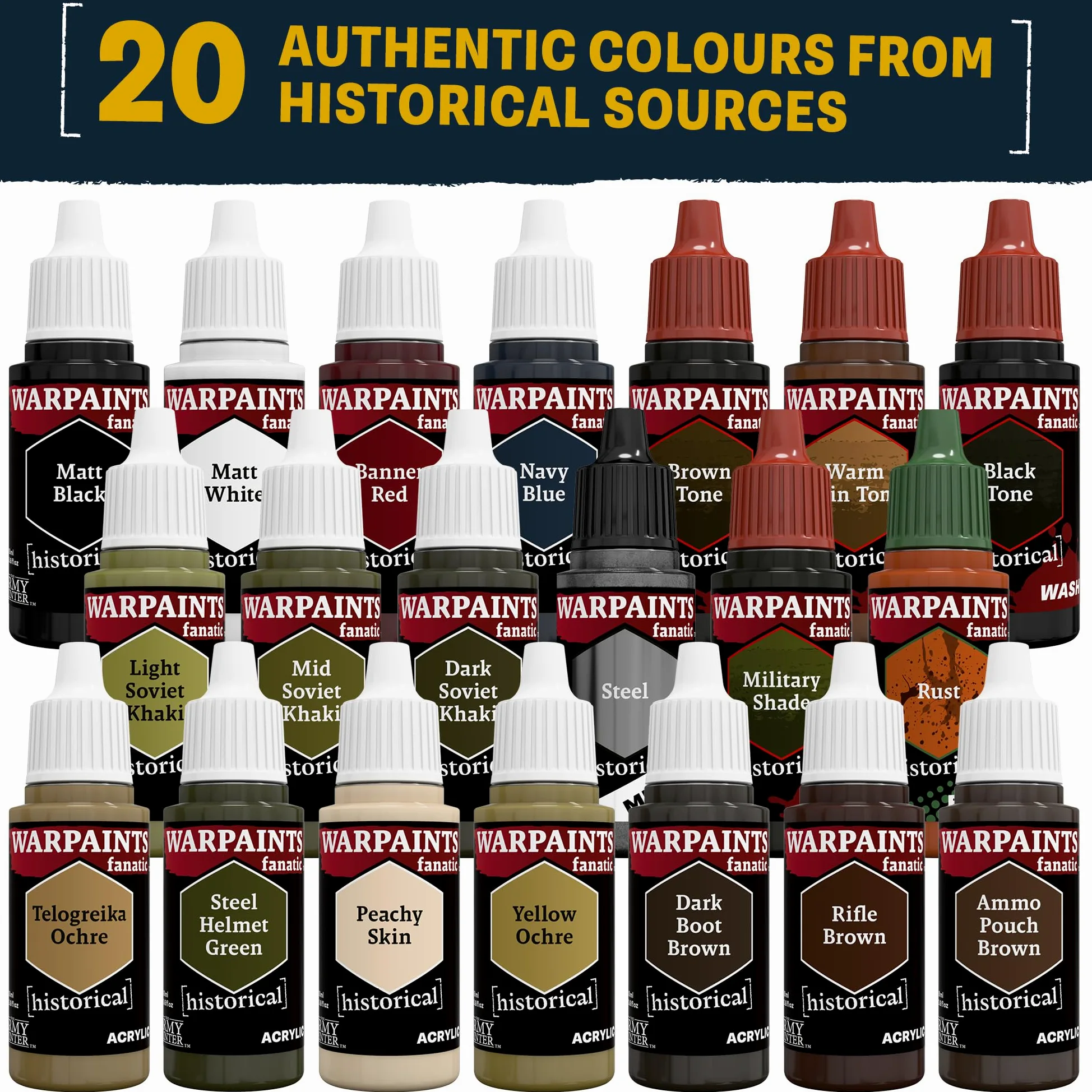 The Army Painter, Historical WWII Soviet Union Set, 20 x 18 ml | 14 acrilici, 4 wash, 1 metallico e 1 effetto, per ricreare il fronte orientale