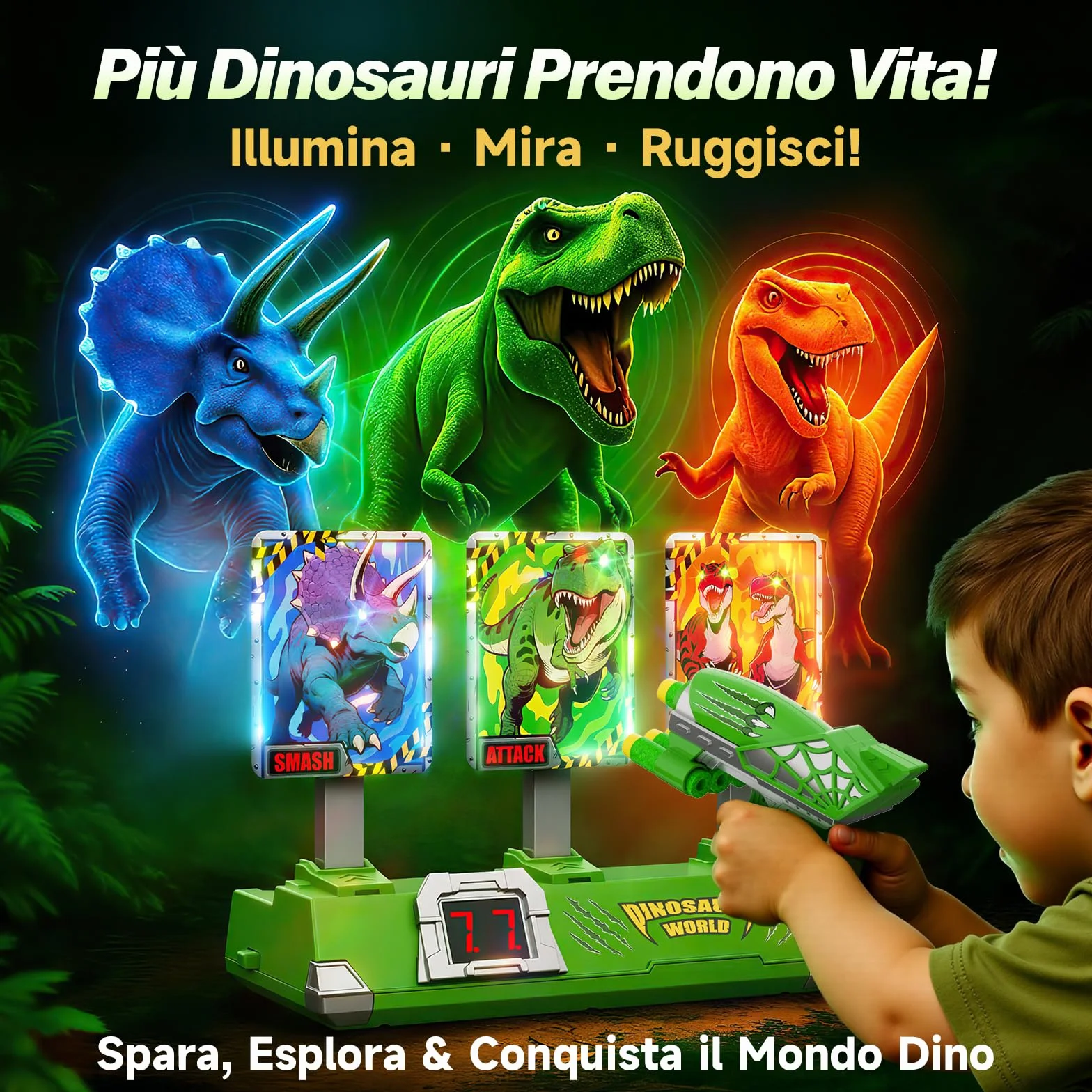 Dinosauri Tiro Bersaglio Elettrico Digitale con Pistola Giocattolo per Bambini 3-12 Anni