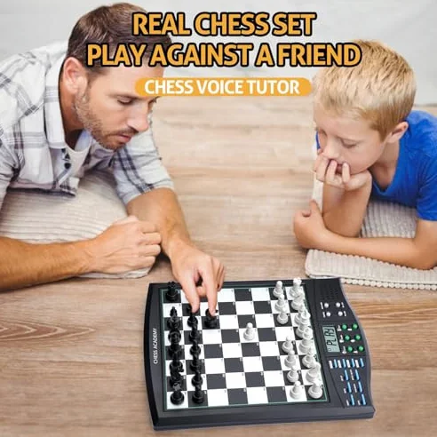 Set di scacchi elettronici con display LCD, tutor vocale, lavagna magnetica, regolazione della difficoltà per gioco singolo o due, perfetto per principianti ed esperti