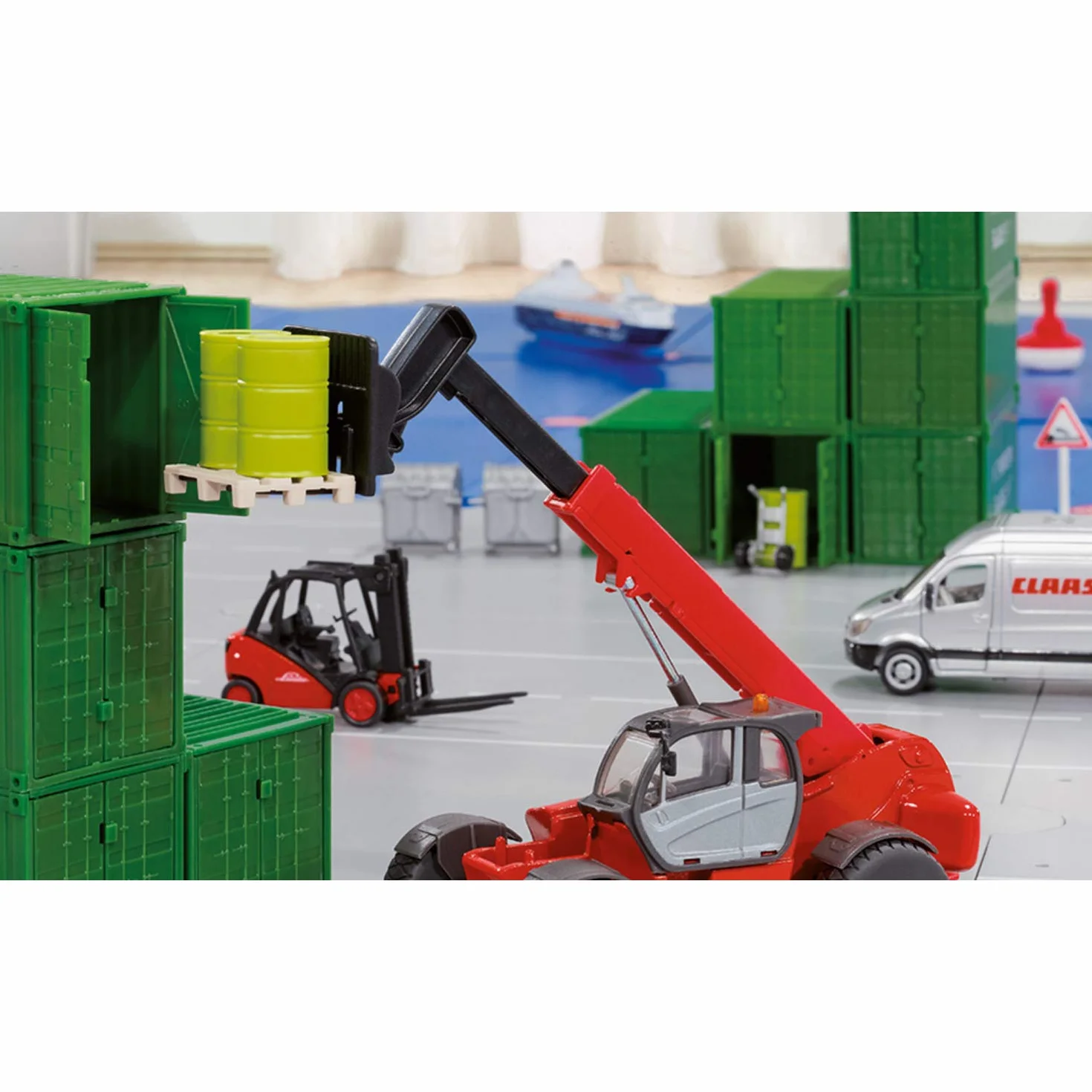 siku 1722, Carrello elevatore a forche Linde, 1:50, Metallo e Plastica, Rosso, Forche mobili, Con 2 bancali inclusi