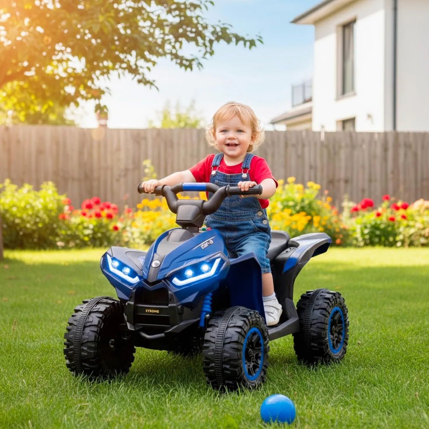 BRICOZONE Quad Elettrico Per Bambini 12V ATV Con Doppio Motore 35W Luci LED Musica MP3 USB Due Velocità 3 6 Km H Per Bambini 3 5 Anni (Blu)