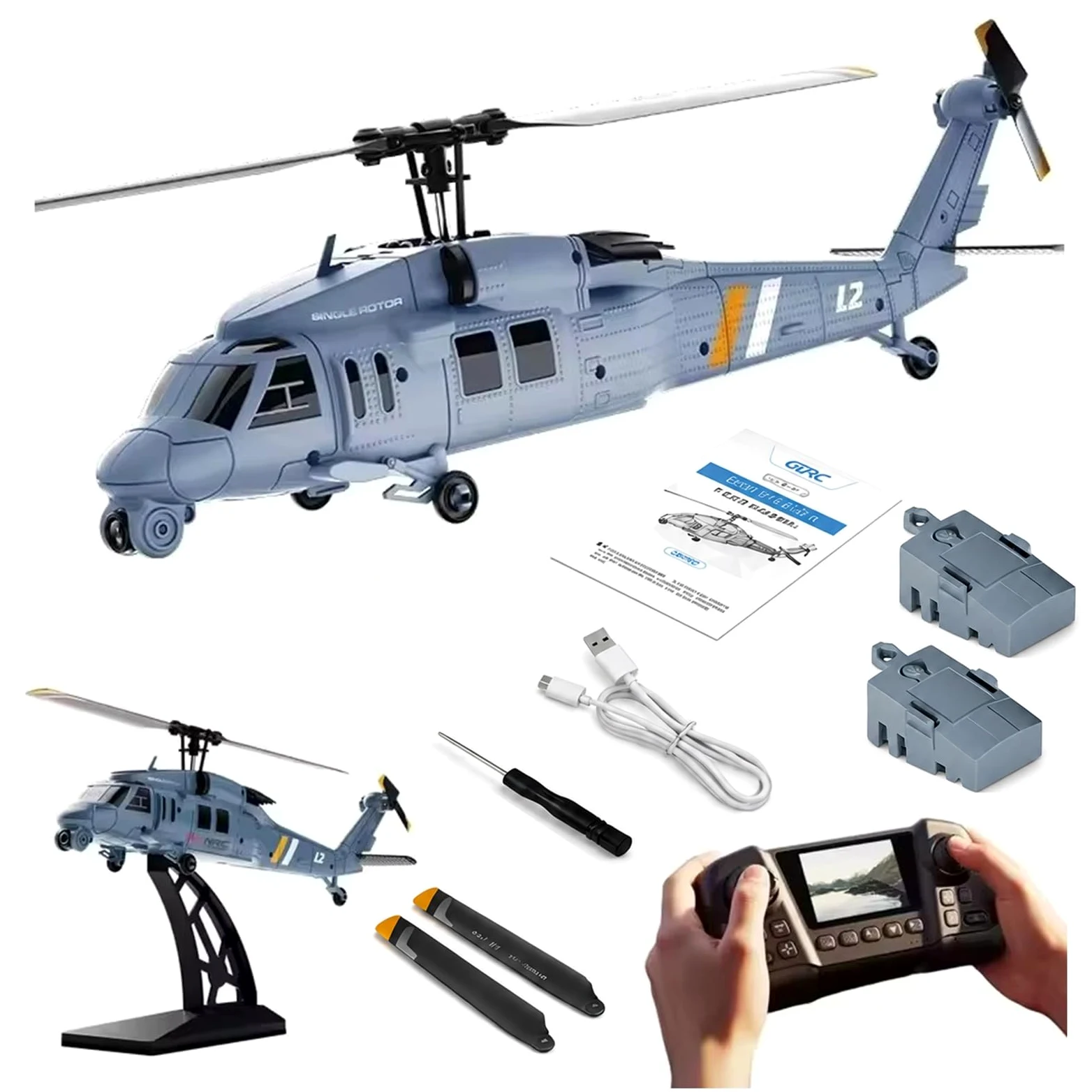 Elicottero RC L2 senza alettoni 6 canali localizzazione tramite flusso ottico volo invertito con un solo tasto telecamera 8K e schermo integrato telecomando 2 batterie