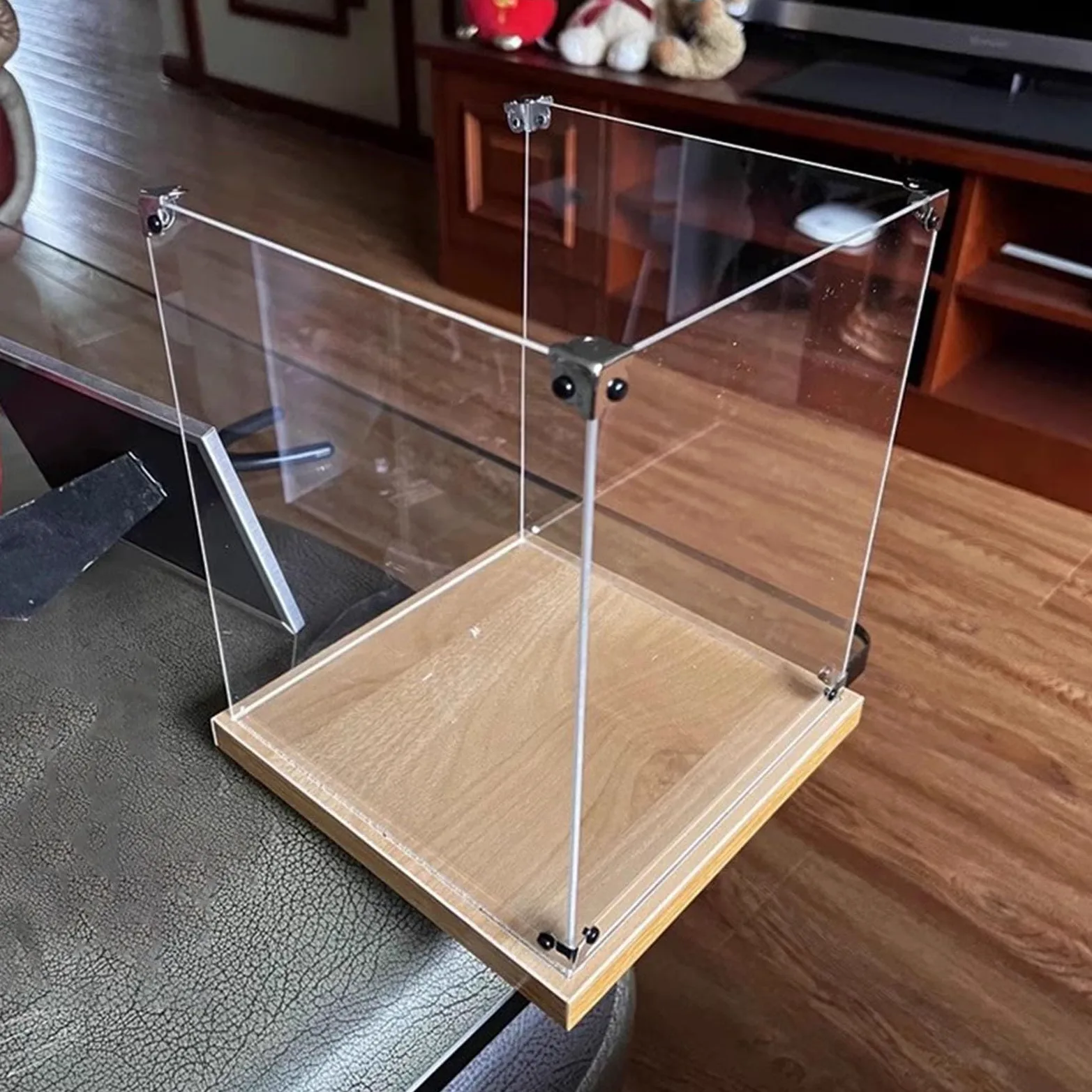 Teca Plexiglass Vetrina in Acrilico Trasparente per Figure, Bambole, Giocattoli e Modellini, Scatole Decorative per Oggetti da Collezione, Vetrina con Base in Legno(500x500x400mm/20x20x16in)