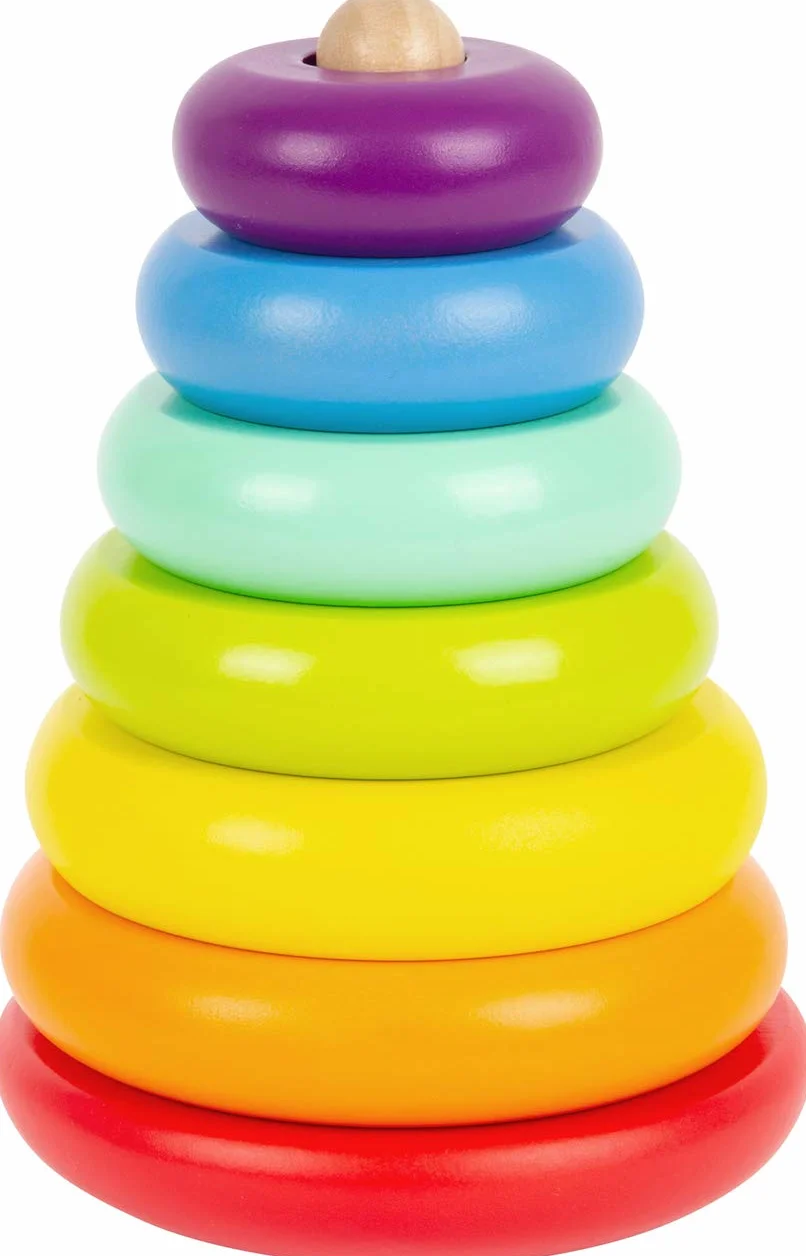 Small Foot 11775 Torre da accatastare Arcobaleno, Classico della motricità in Legno, dai Colori sgargianti, dai 12 Mesi