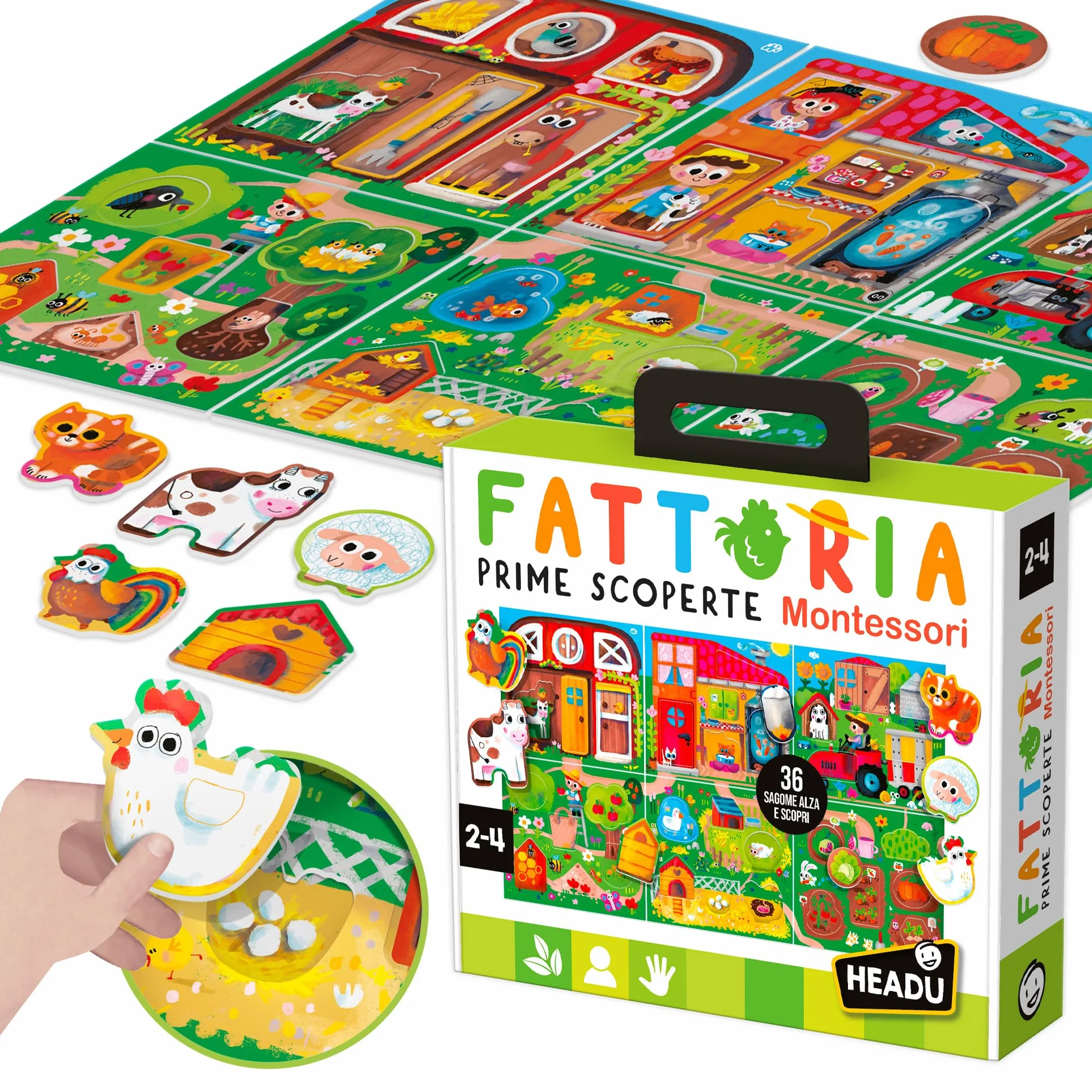 Headu Fattoria Prime Scoperte Montessori La prima fattoria didattica alza, scopri e impara! IT54983 Gioco Educativo Per Bambini 2-4 Anni Made In Italy