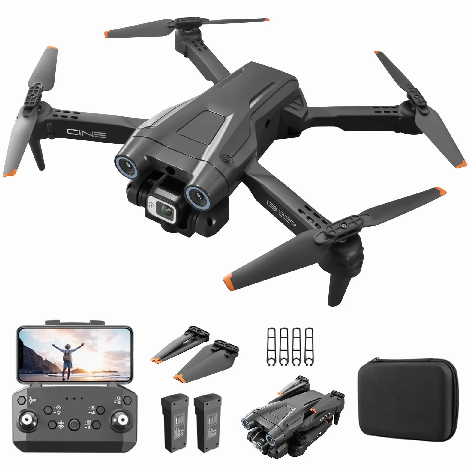 Drone con doppia fotocamera 4K HD per bambini e adulti - Droni quadricotteri RC con evitamento intelligente degli ostacoli, tenuta in altitudine, giocattoli regali per principianti (Nero)