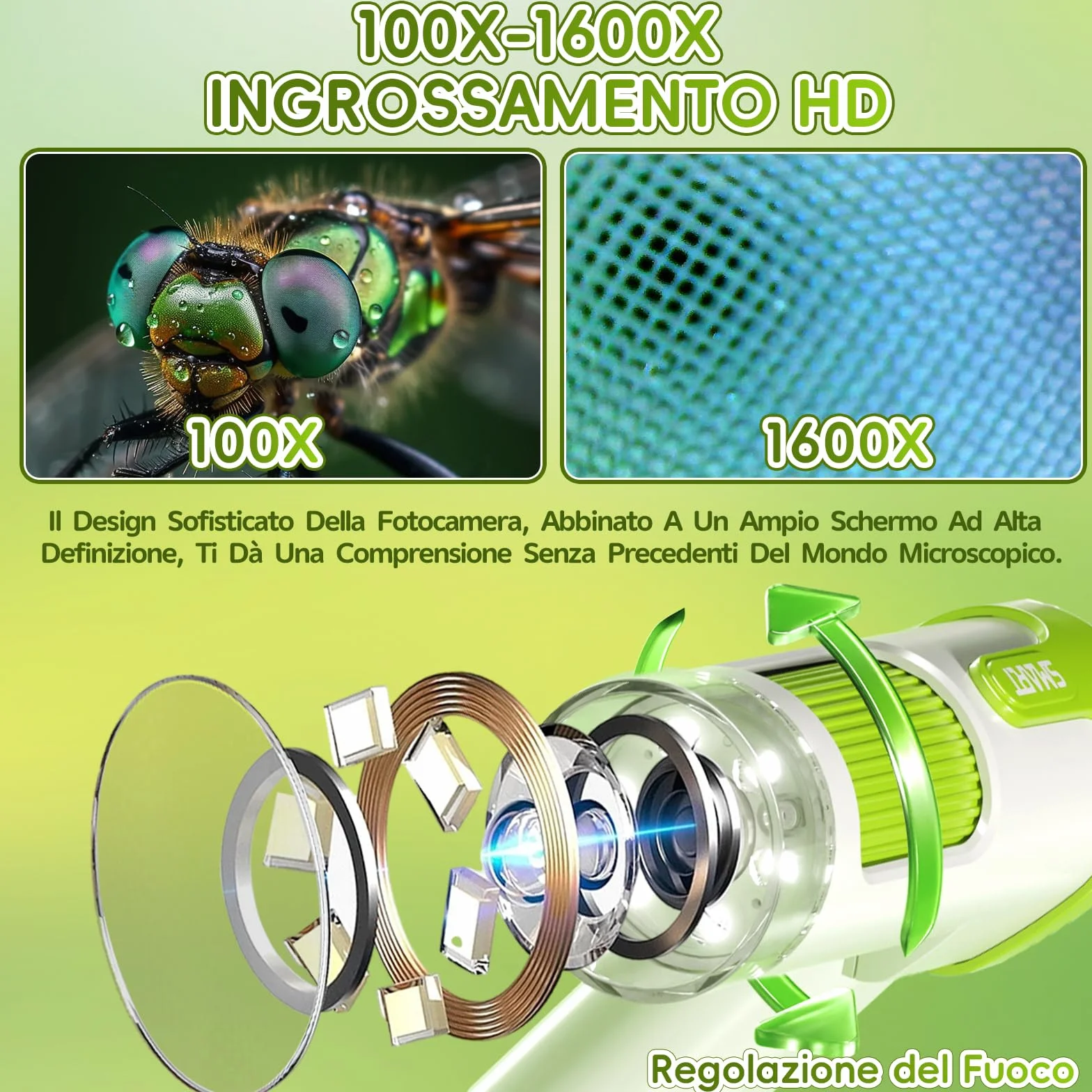 Charmofun Microscopio Bambini, Microscopio Digitale con Scheda di Memoria da 64GB, Microscopios Portatile Bambini con Schermo LCD 4", Ingrandimento 1600X, Foto e Video, Funzione Portatile e Fissa