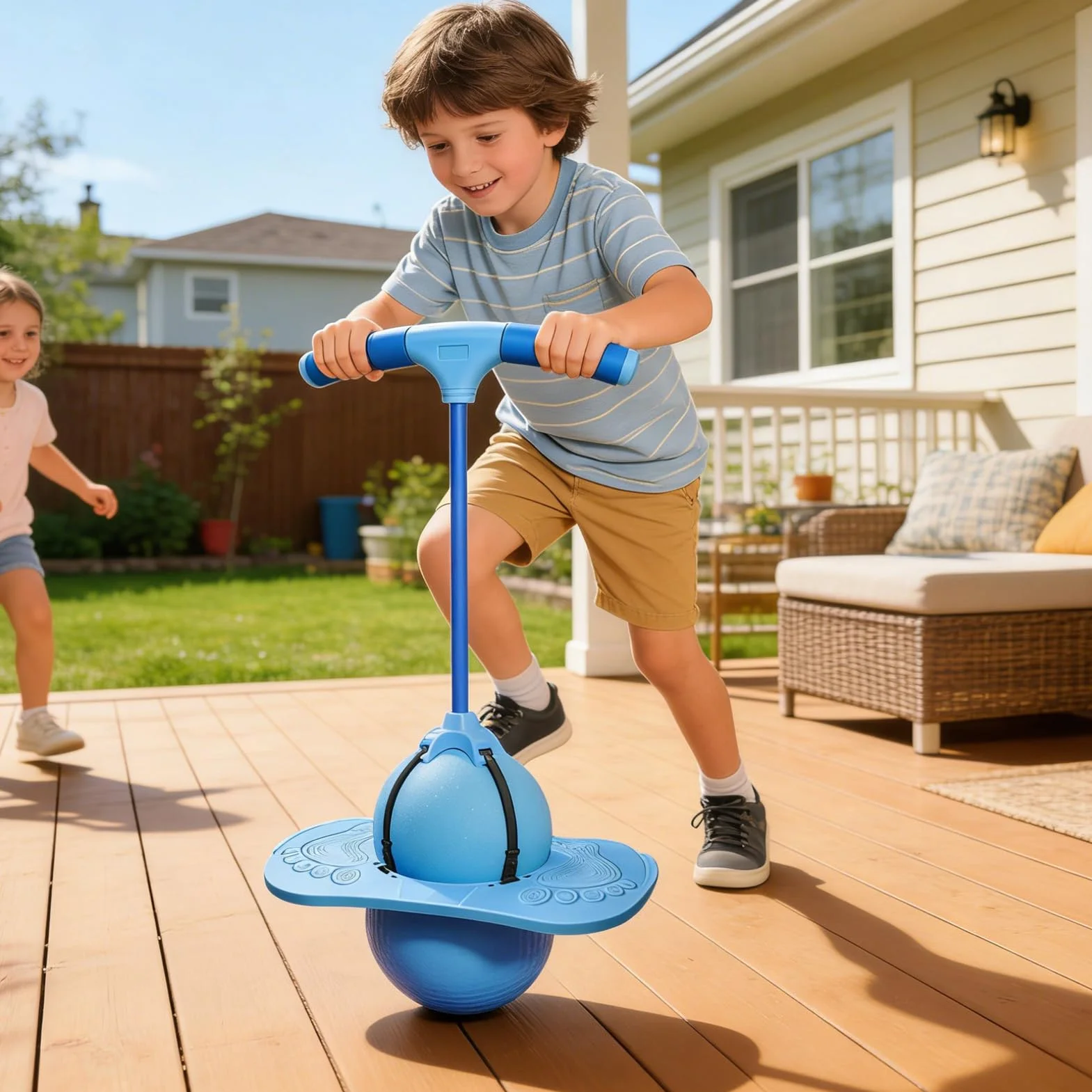 Hopping Ball Toy - Balance Jumping Exercise Ball for Kids Play | Inflatable Bouncy Seat with Handle Grip, Inflatable Bounce Seat, Active Indoor Outdoor Activity Toy for Preschool Backyard Fun