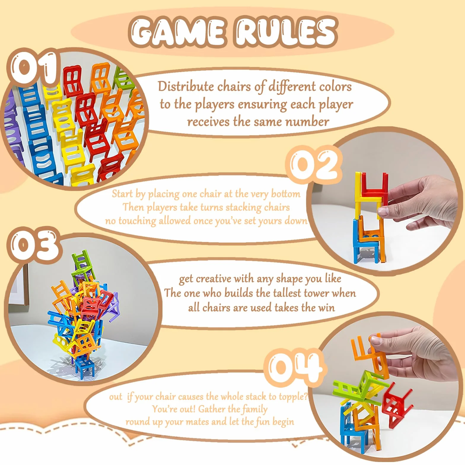 Mini sedia impilabile, gioco torre di equilibrio, 42 pezzi, divertente sfida per feste e giocattoli educativi per la famiglia, per ragazze, ragazzi e adulti