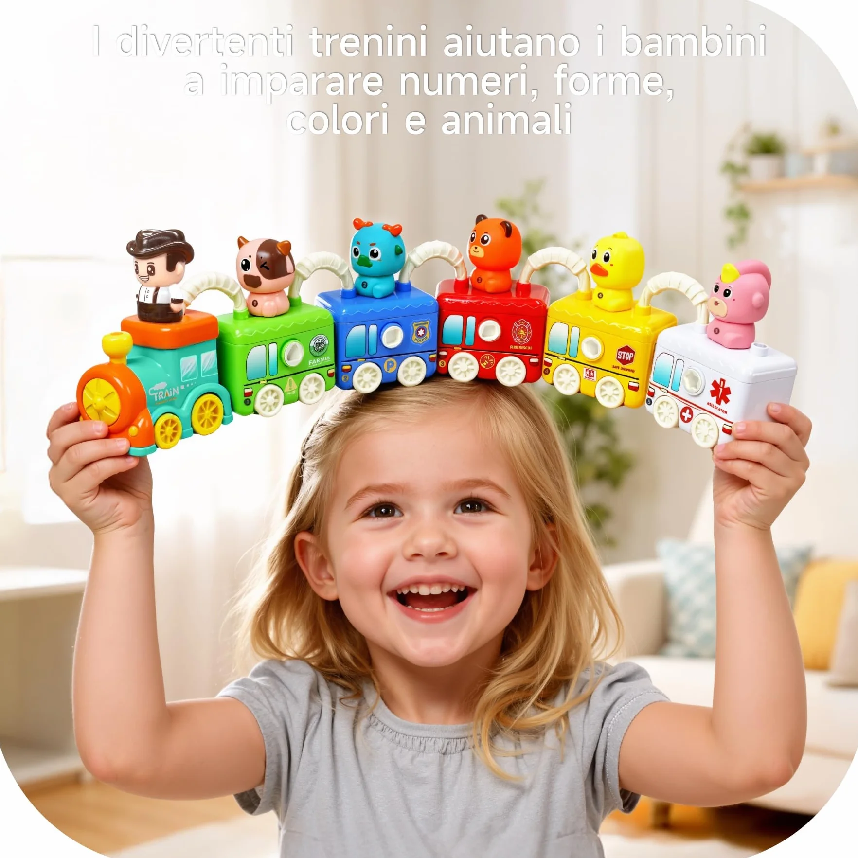 Treno Apprendimento Montessori - Giocattolo Educativo con 5 Serrature & Animali per Bambini 2 3 4 Anni, Gioco Motricità Fine e Colori, Regalo Perfetto