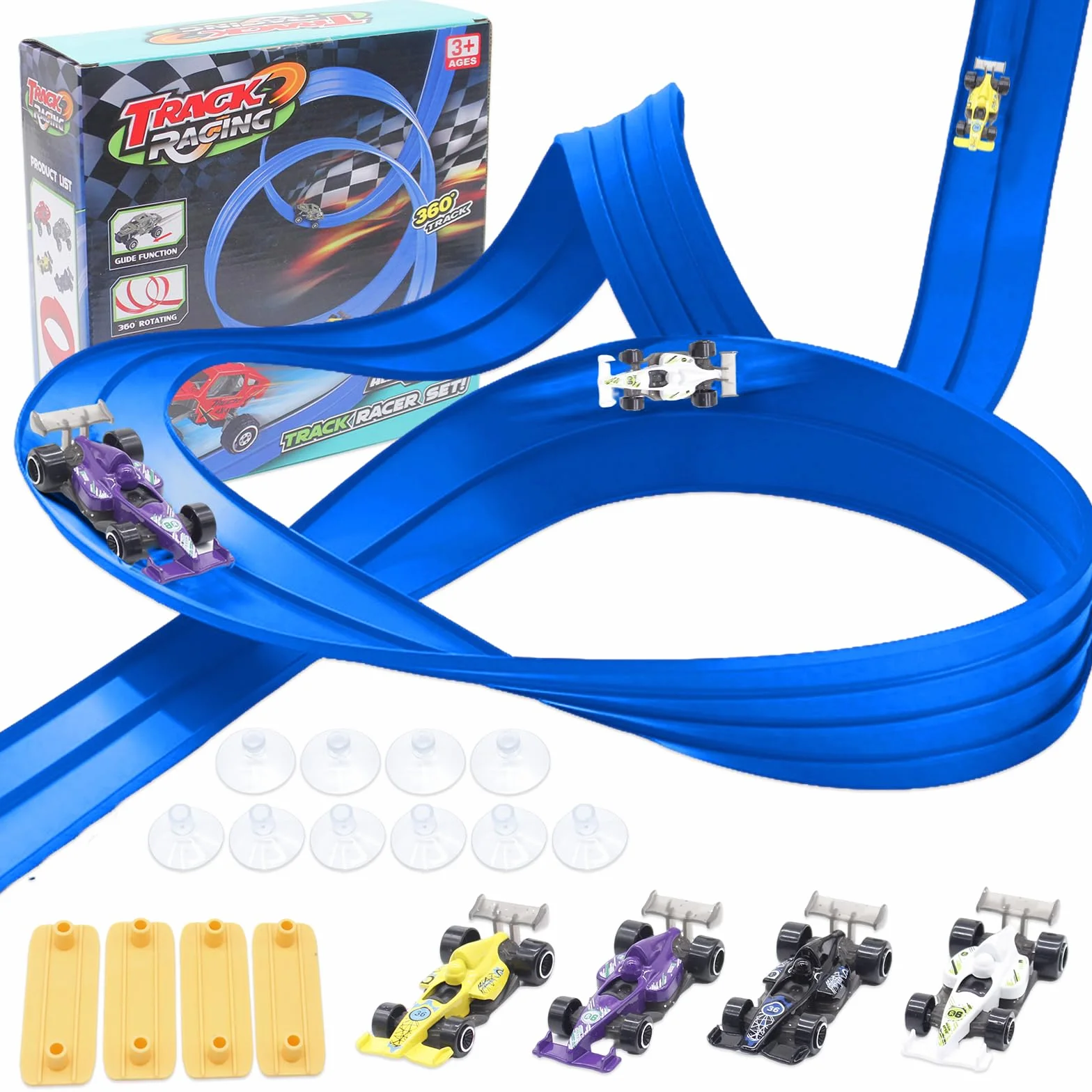 Piste Macchinine per Bambini 5M, Giocattolo Piste da Corsa con 4 Auto, Portatile per Salti Loops Circuito di Corse per Bambini con Rampa, Portatile Pista per 3+ Anni