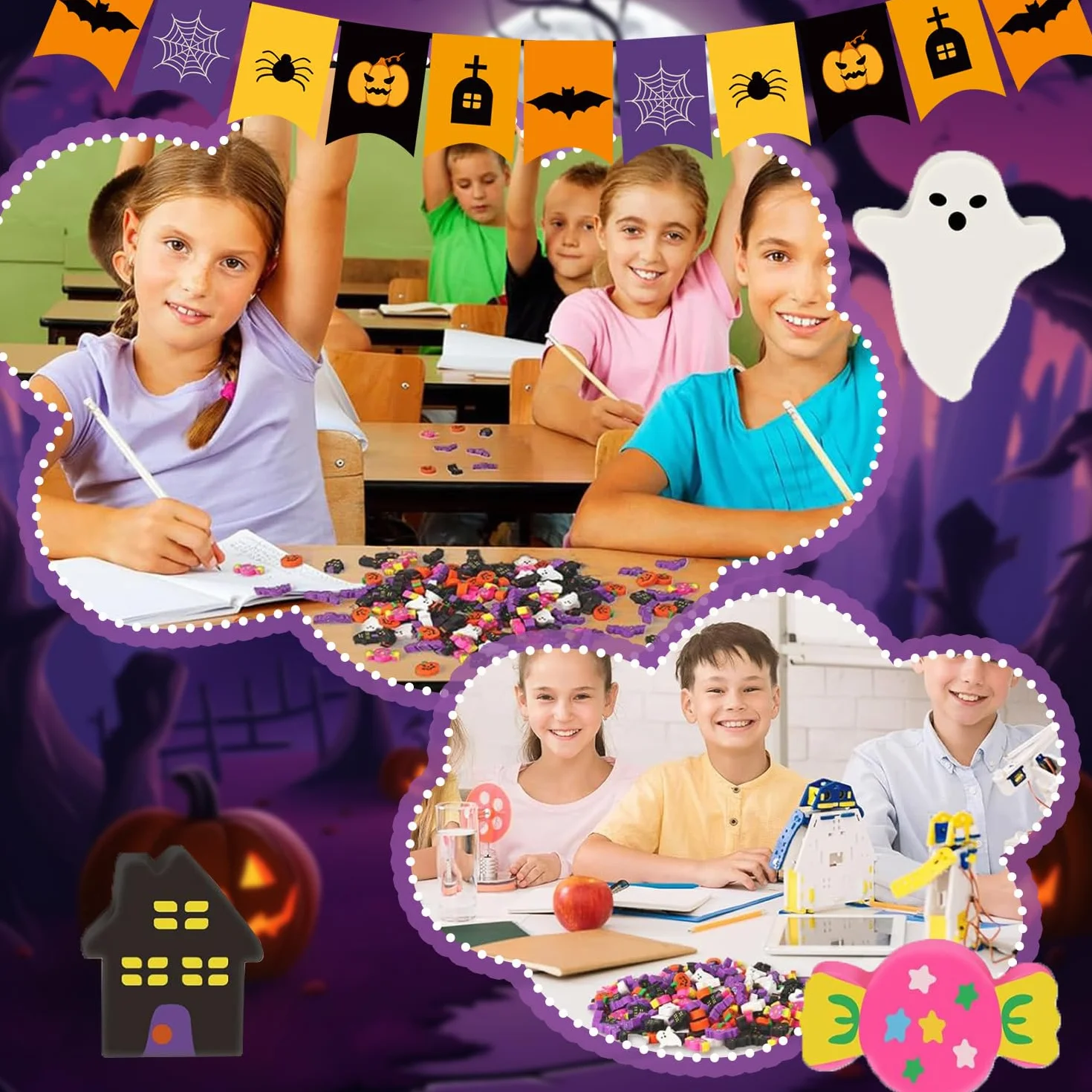 Mini gomme da cancellare di Halloween per bambini, a forma di zucca, dolcetto o scherzetto per feste di Halloween, mini premi decorativi per la scuola, 100 pezzi