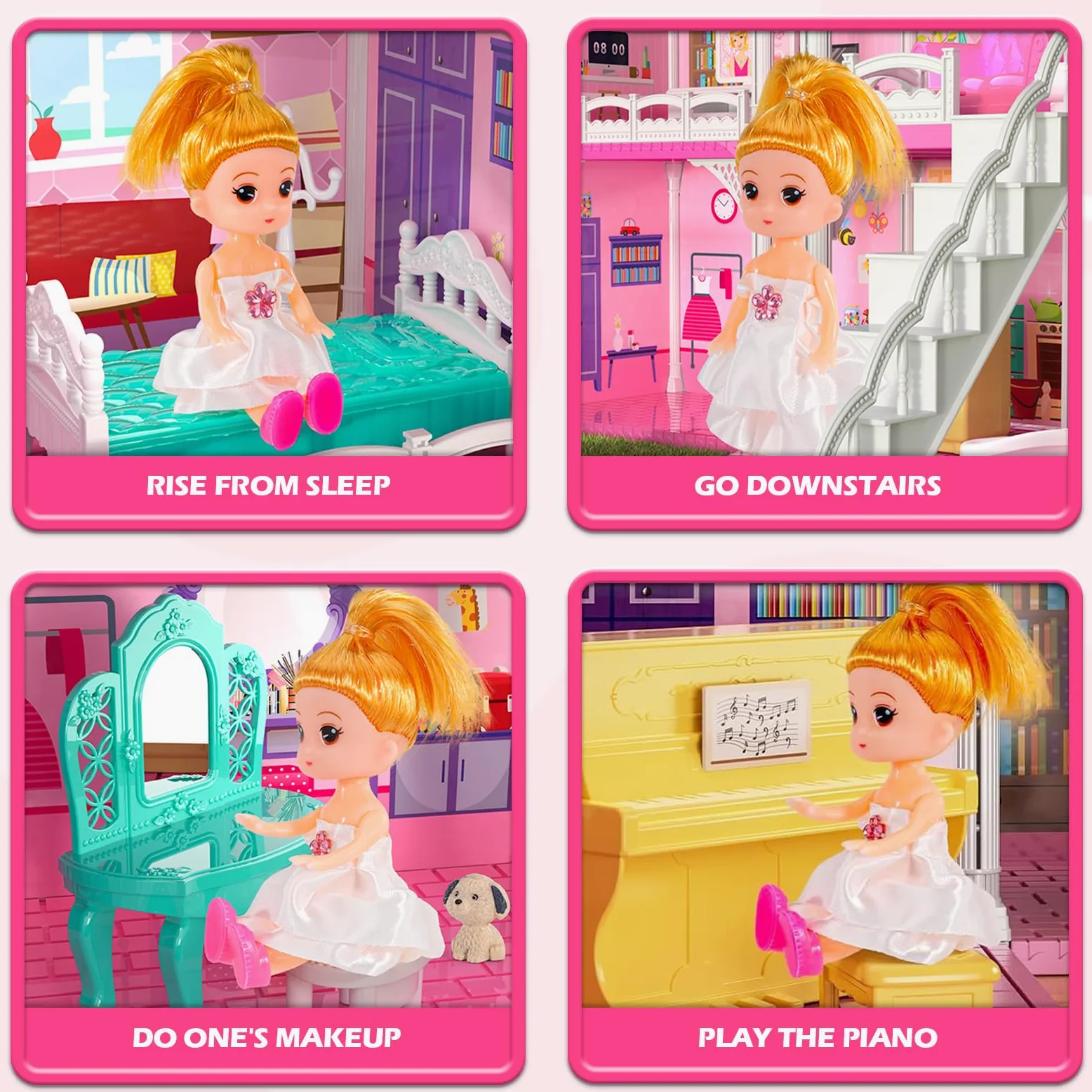 Doloowee Casa delle Bambole Grande con Scivolo per Bambine 3 4 5 Anni | Casa delle bambole a 4 piani e 10 stanze, di mobili e una ricca serie di accessori, regalo per bambine di 3, 4, 5 e 6 anni