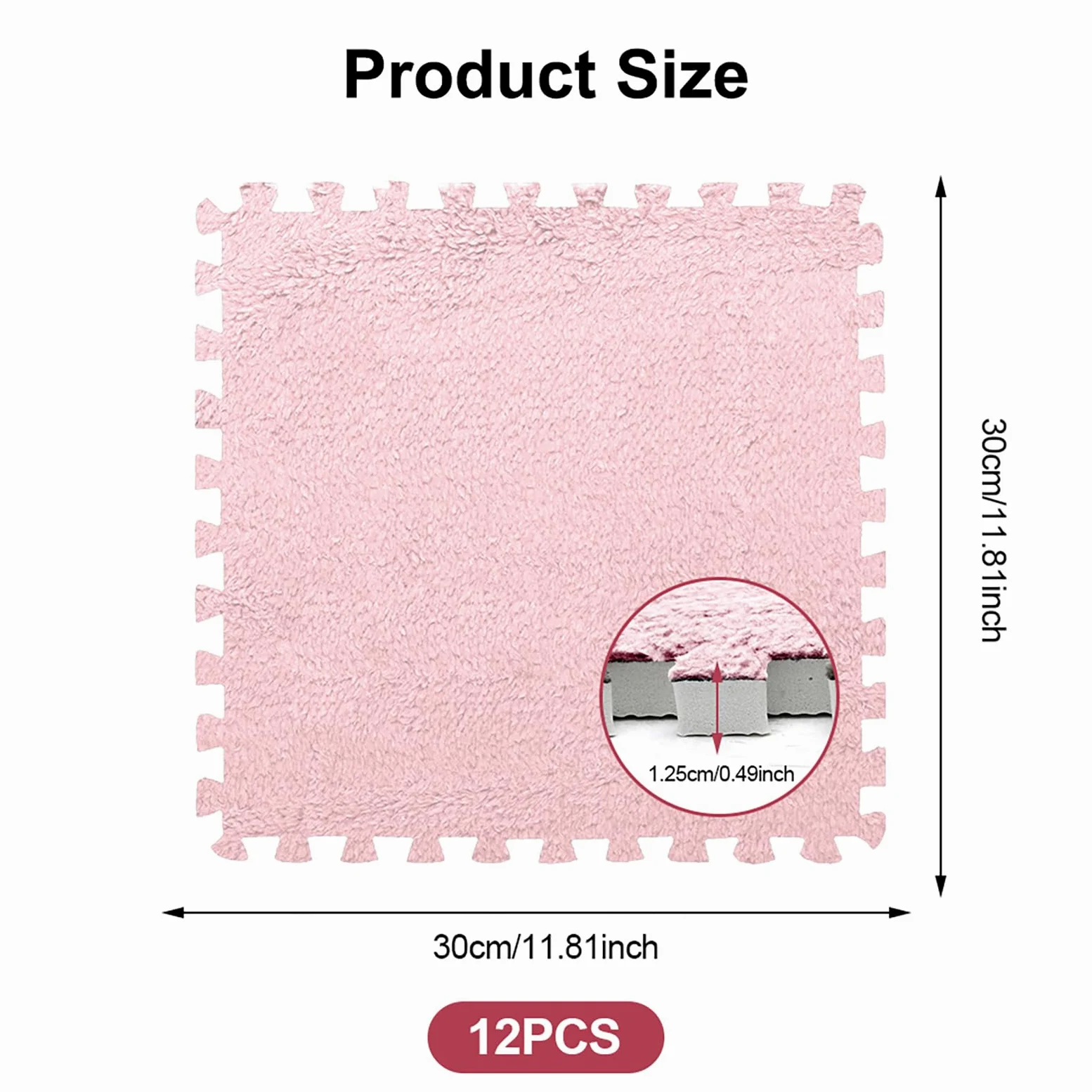 12 Pezzi Tappeto Puzzle in EVA, Tappeti Puzzle in Peluche Interconnessi, 30x30cm Tappeto Gioco Antiscivolo per Camera da Letto, Soggiorno e Cameretta Bambini (Rosa Chiaro)