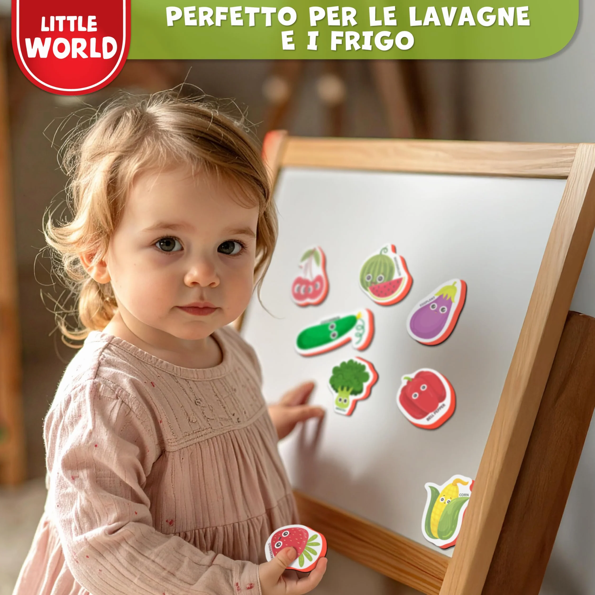 Magneti da frigo per bambini Little World 25 sztuk, frutta e verdura, atossici, impermeabili, in schiuma