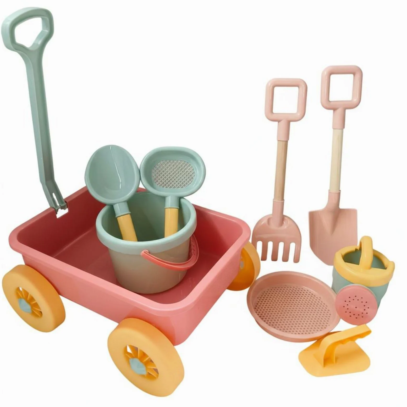 Carrello da Spiaggia per Bambini con Maniglia Trolley Giocattolo attività Sabbia Funzione Portatile Adatto a Parco Giardino Spiaggia, Rosa Ciliegia