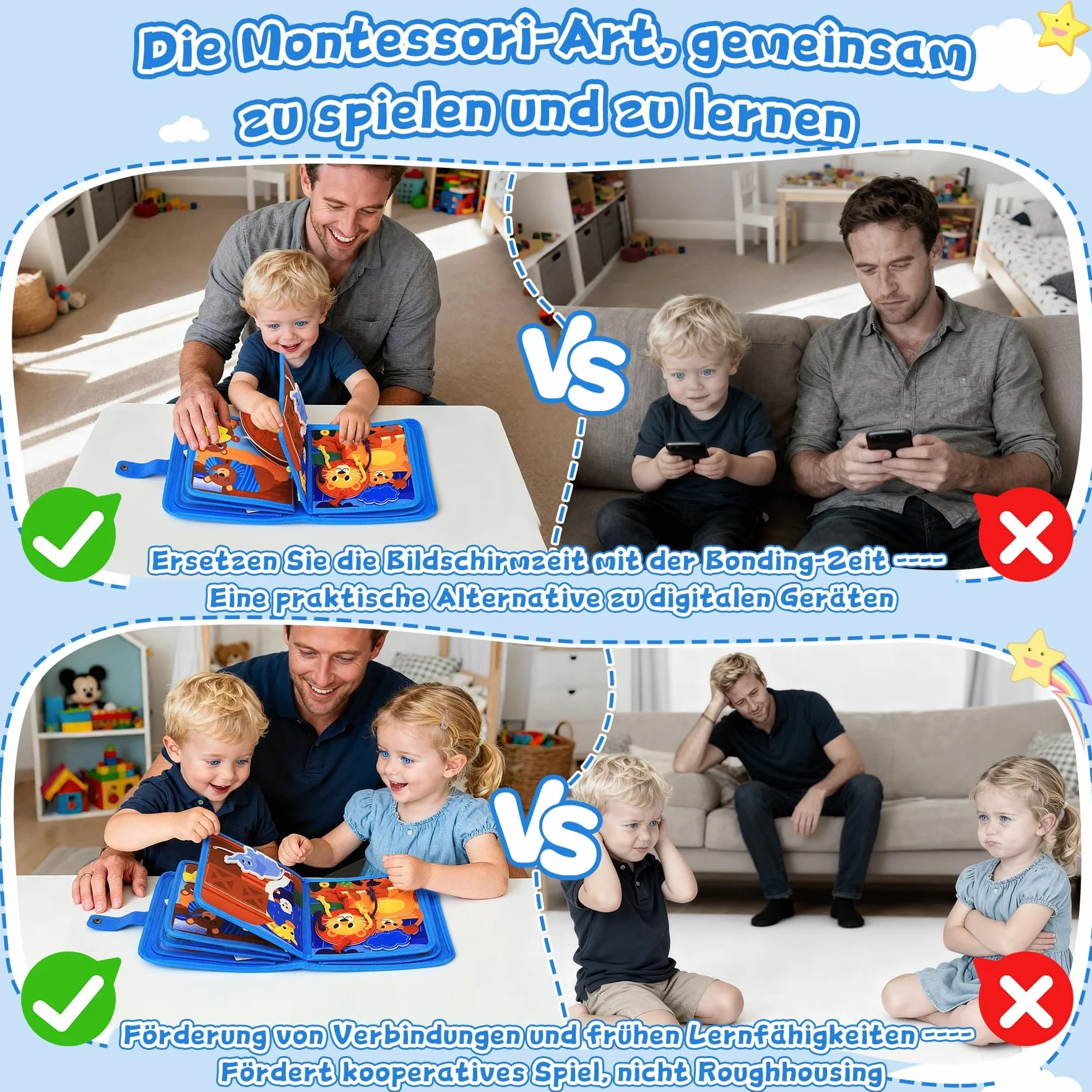 Busy Board a partire da 1 anno – Giocattoli a partire da 1 2 3 anni Quiet Book Montessori giocattolo per lo sviluppo di abilità fini, giocattolo educativo precoce per bambini giocattolo
