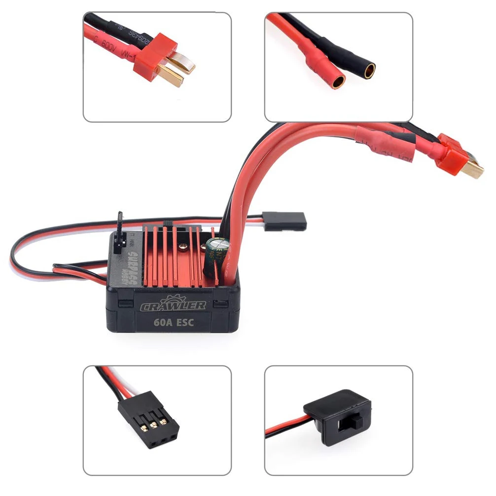 DollaTek 540 13T Motore spazzolato Motore per auto RC a 5 slot con ESC spazzolato 60A Impermeabile 6V / 2A SBEC e scheda di programmazione Combo Set per 1/10 RC Crawler