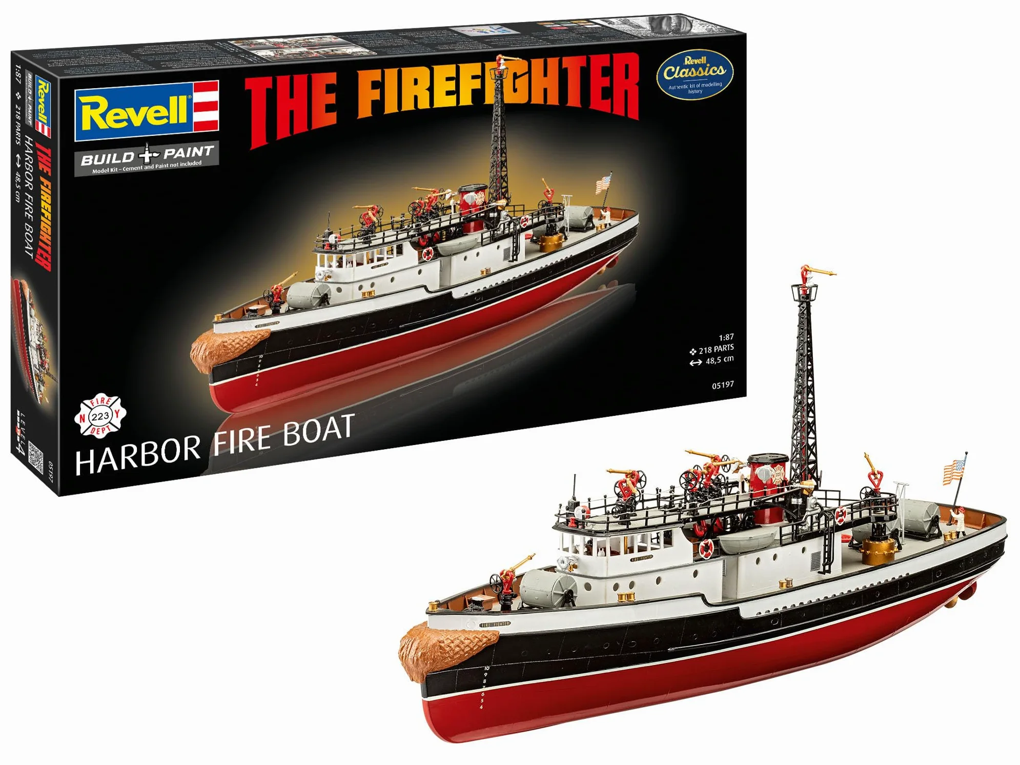 Revell The Firefighter, modellino di barca antincendio in scala 1:87, con 485 pezzi, barca estinguente di New York ricca di dettagli, con 7 mazzi, cannoni e cabina di controllo, a partire dai 12 anni