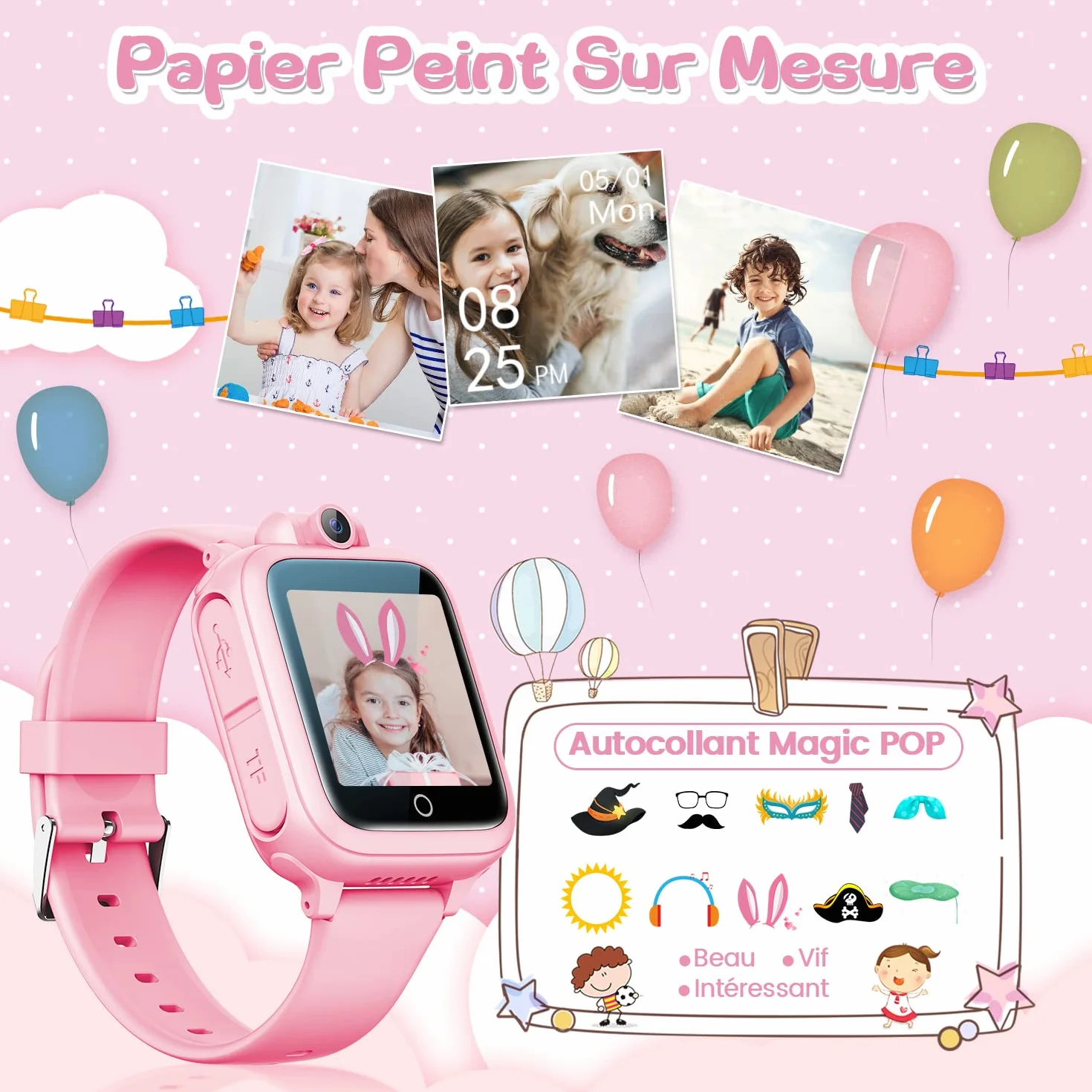 Awatty Orologio Intelligente, Giocattolo 3 4 5 6 7 8 9 10 11 12 Anni, Fotocamera Rotativa a 90°, 14 Giochi, Orologio Collegato Ragazzo, Giochi per Bambini Grandi Regalo Ragazza Ragazzo, Rosa, Enfant,